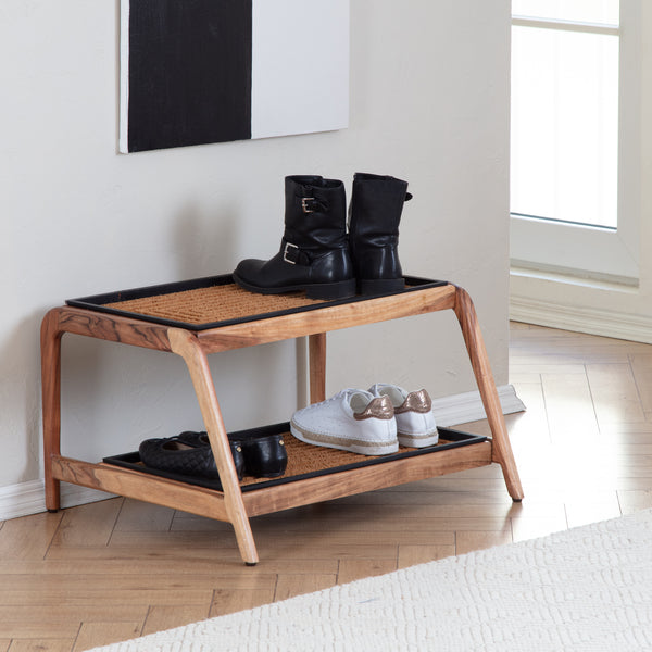 Wooden Boot Tray (Double Tier) - Rectangle Ripple (018)