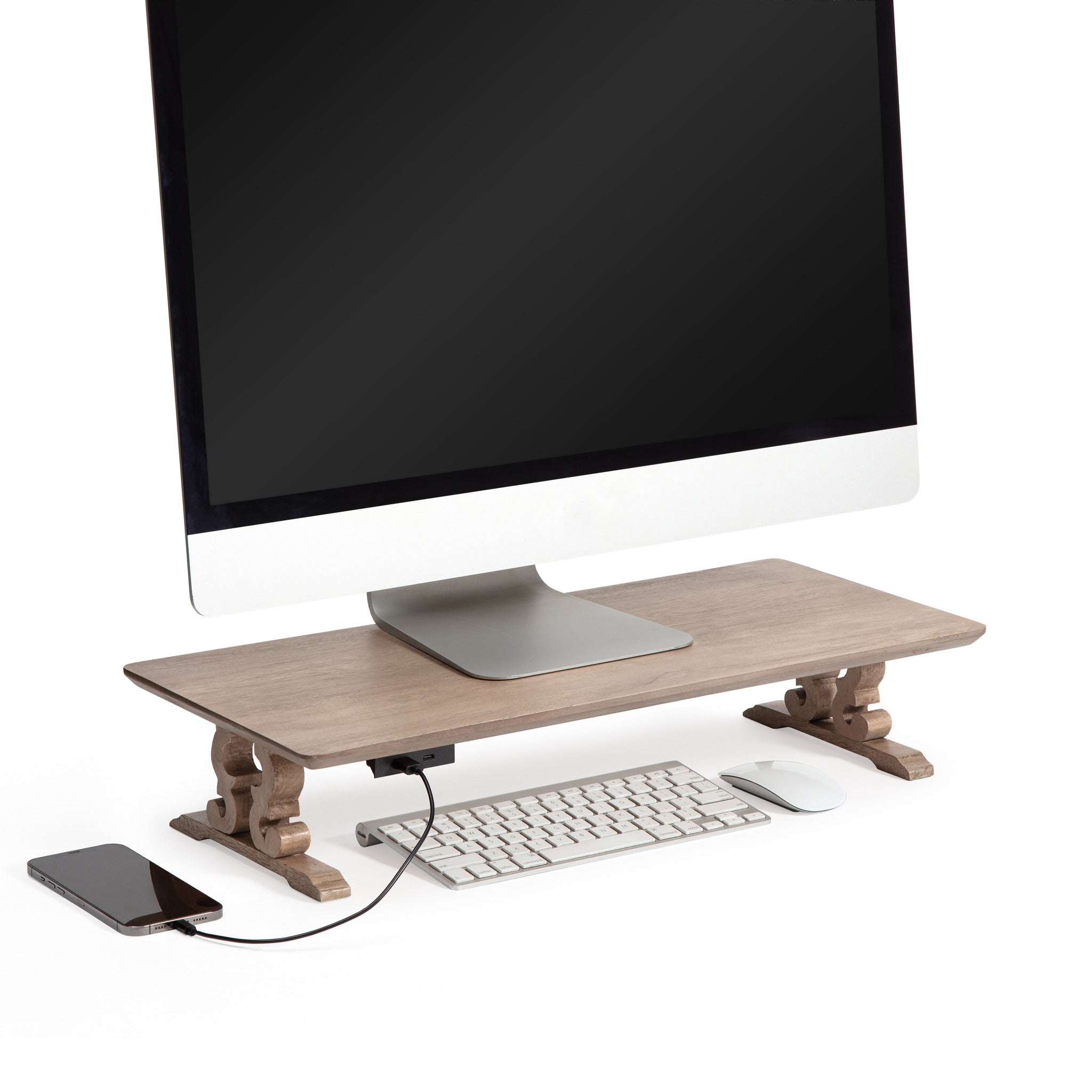 Hopper Biscotti Wooden Monitor Stand French Scroll Legs USB Ports