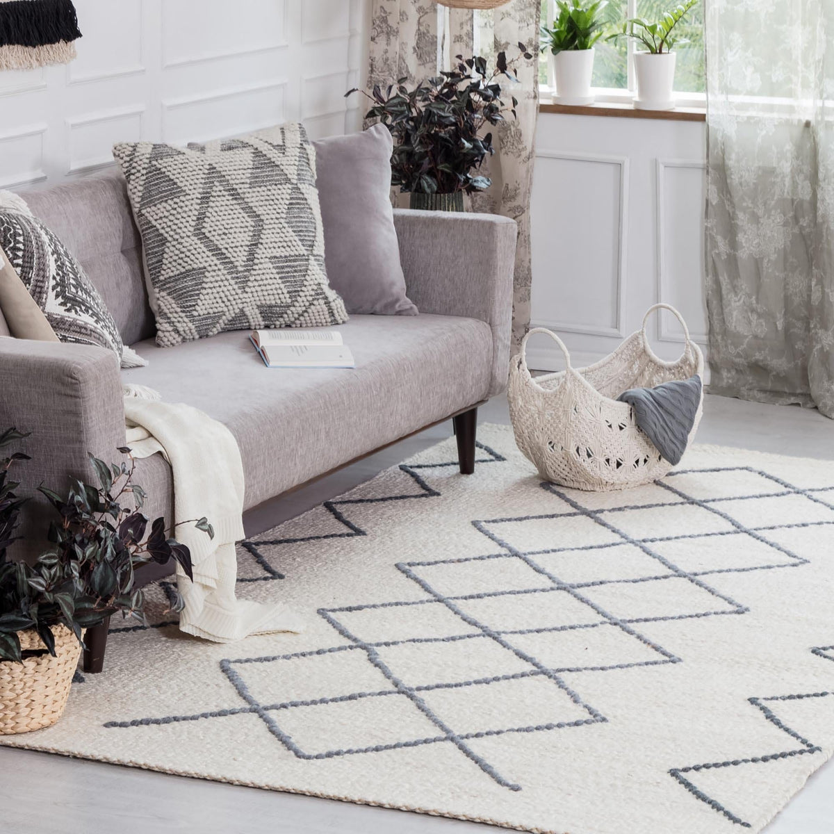 Kingston Ivory Blue Gray Jute Wool Area Rug Anji Mountain