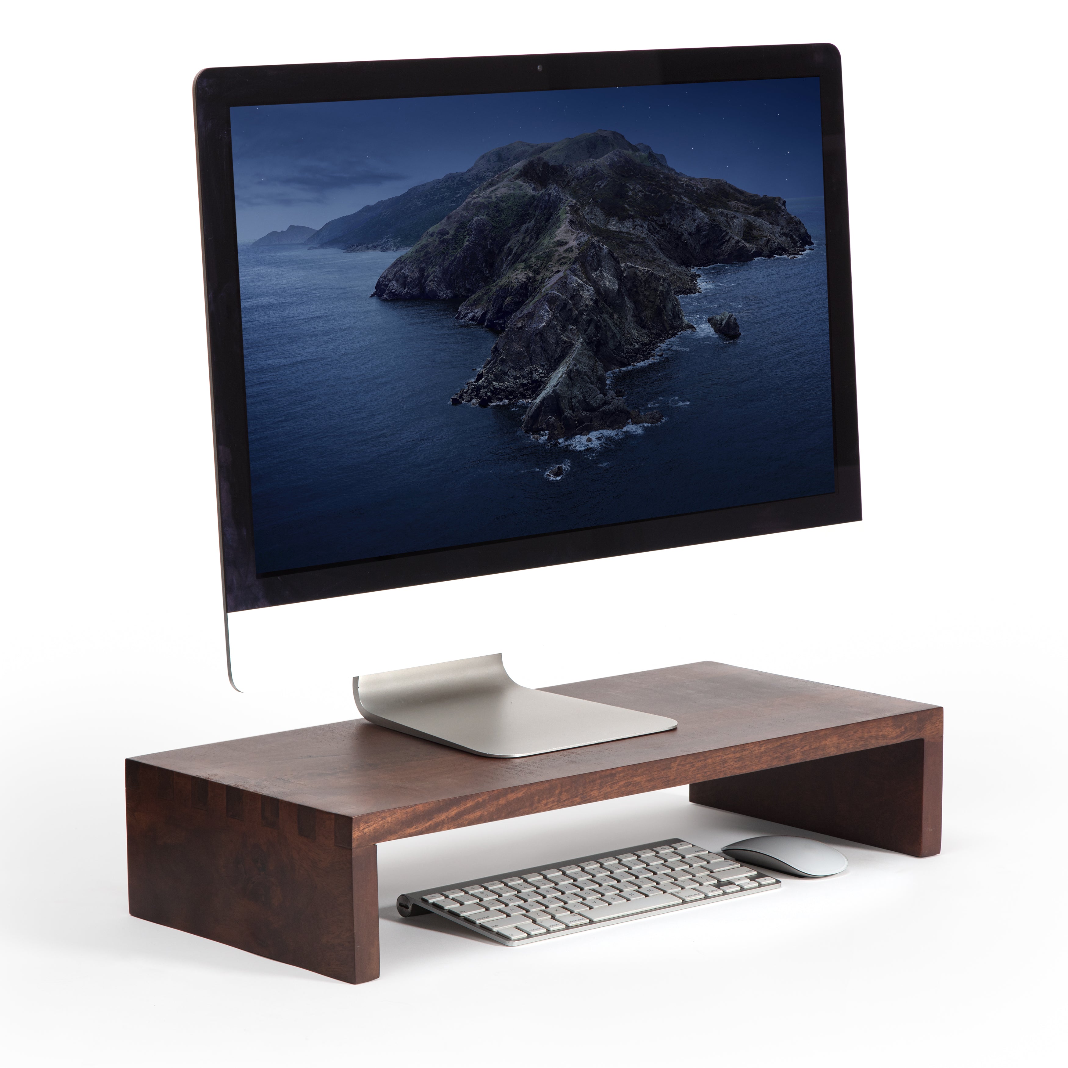 Schiele Walnut Acacia Wood Monitor Stand With Straight Legs USB Ports ...