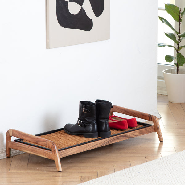 Wooden Boot Tray (Single Tier) - Rectangle Ripple (018)