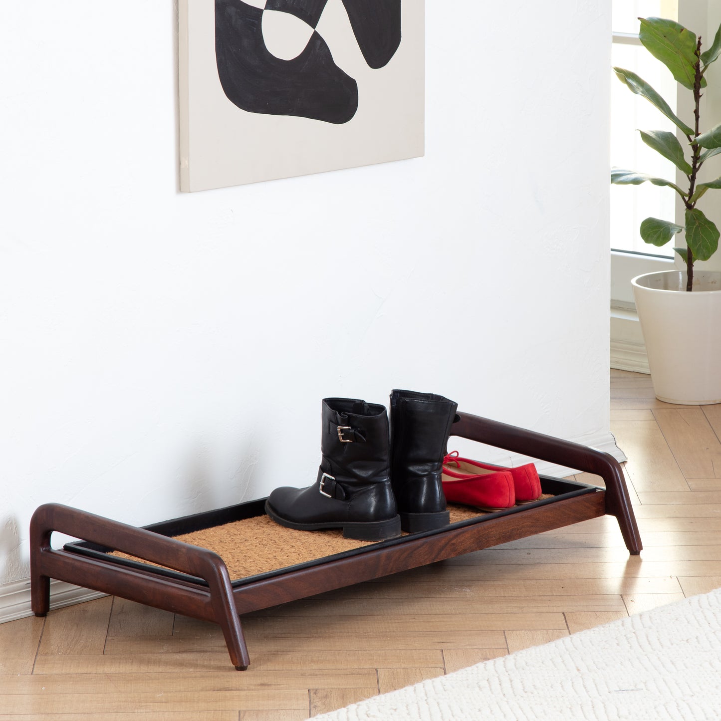 Wooden Boot Tray (Single Tier) - Smoked Oak (001)