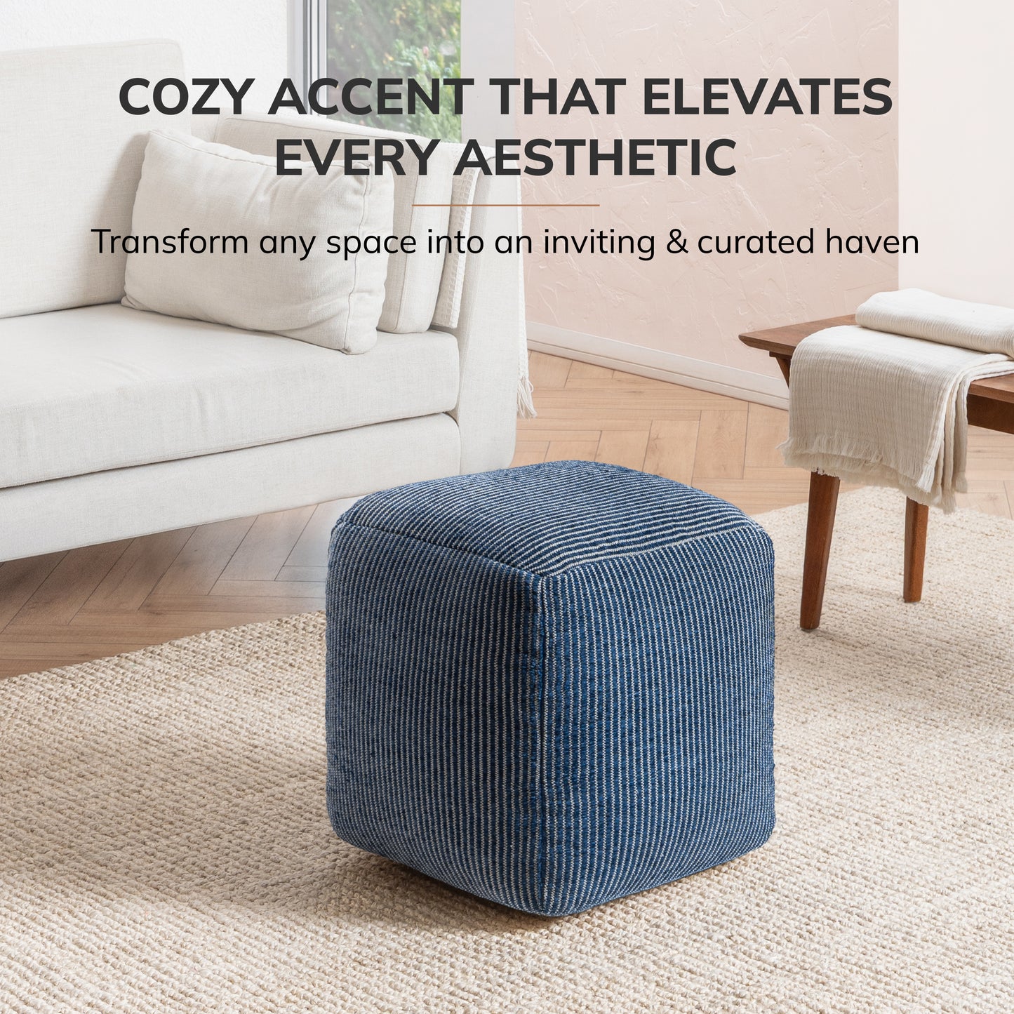 Madison Pouf - Ivory Sailor Blue