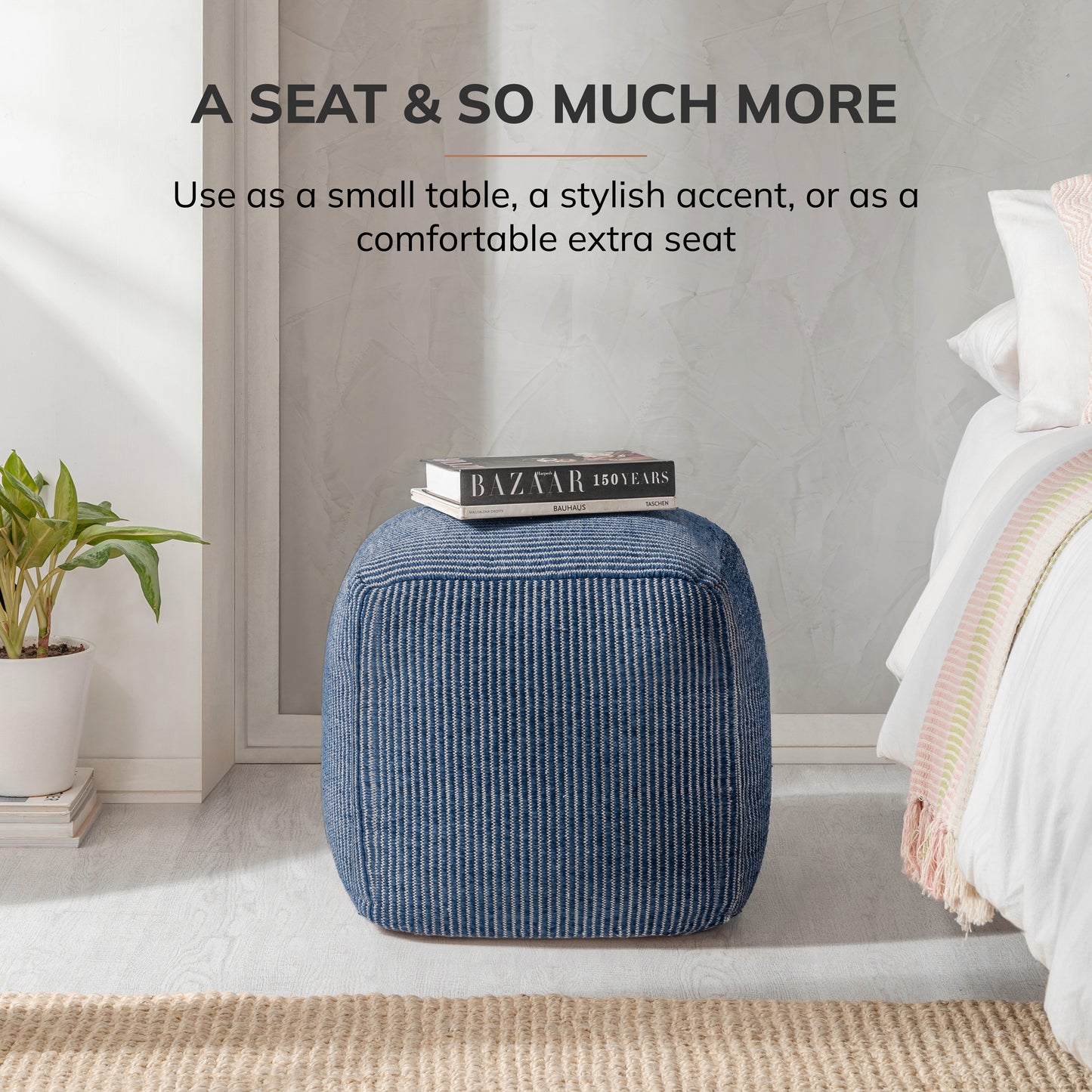 Madison Pouf - Ivory Sailor Blue