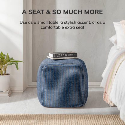 Madison Pouf - Ivory Sailor Blue