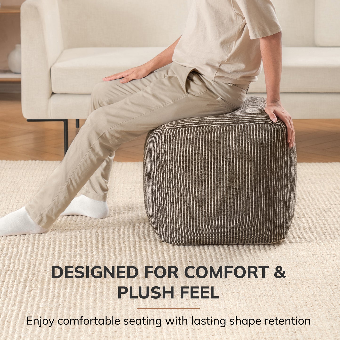 Madison Pouf - Ivory Mocha Bisque