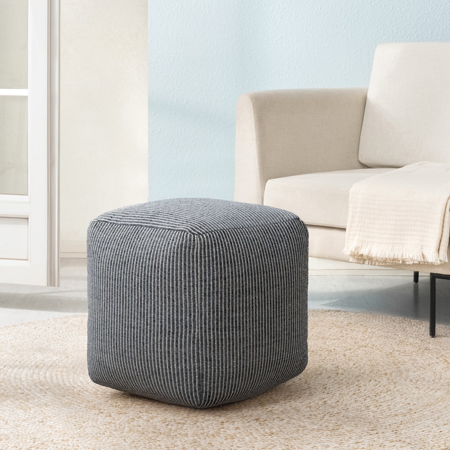 Madison Pouf - Ivory Gray