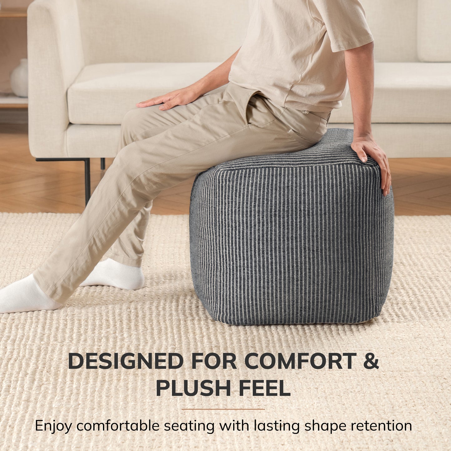 Madison Pouf - Ivory Gray