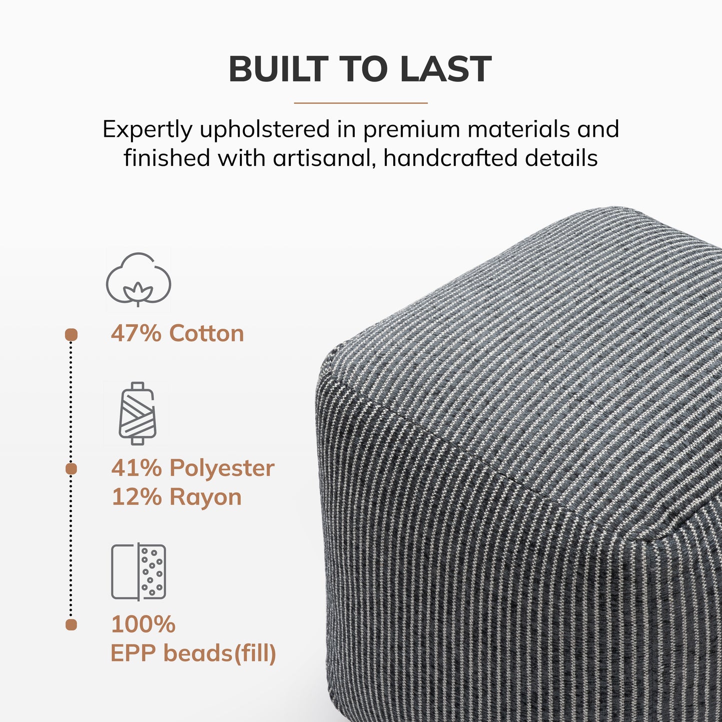 Madison Pouf - Ivory Gray