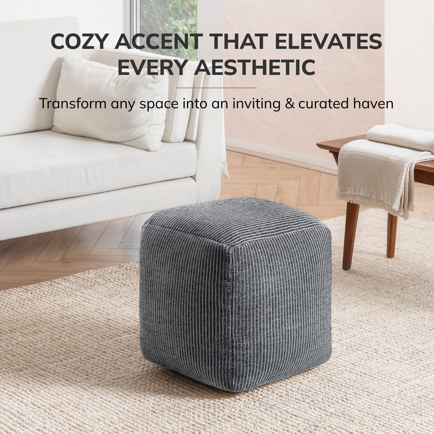 Madison Pouf - Ivory Gray