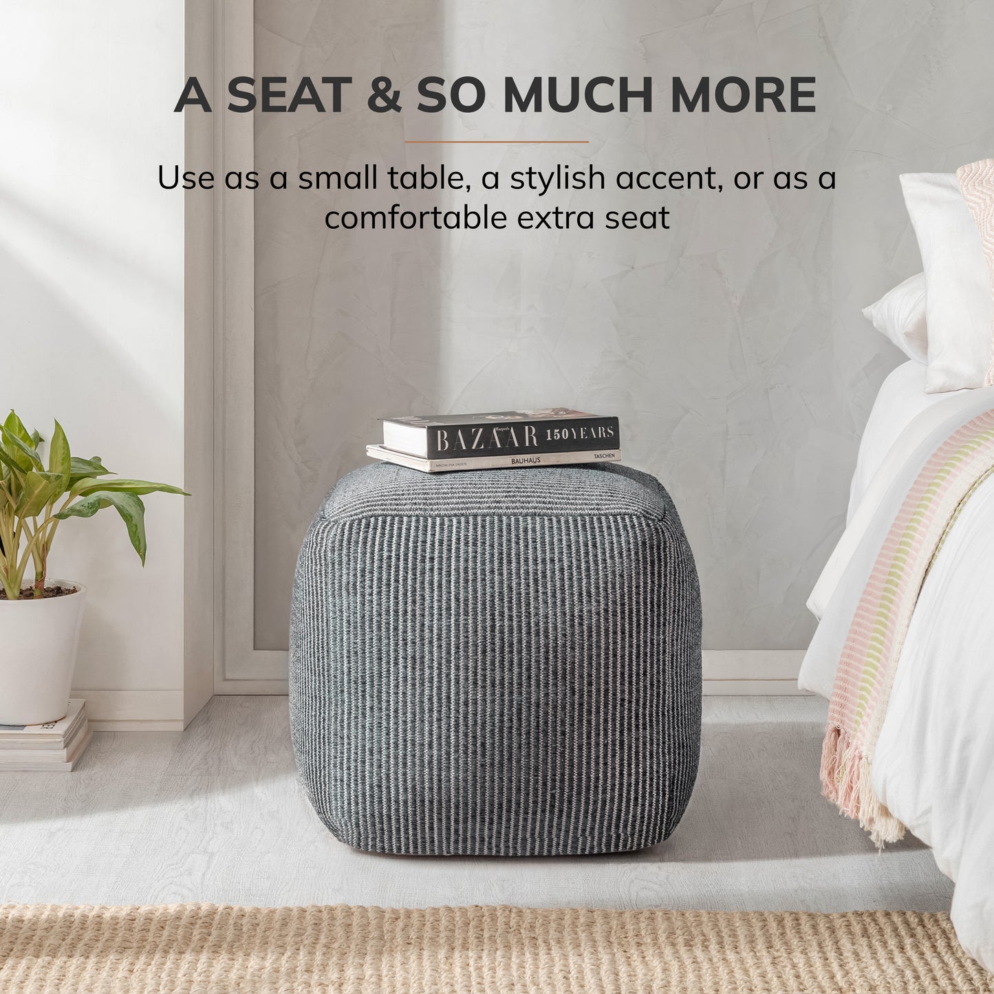 Madison Pouf - Ivory Gray