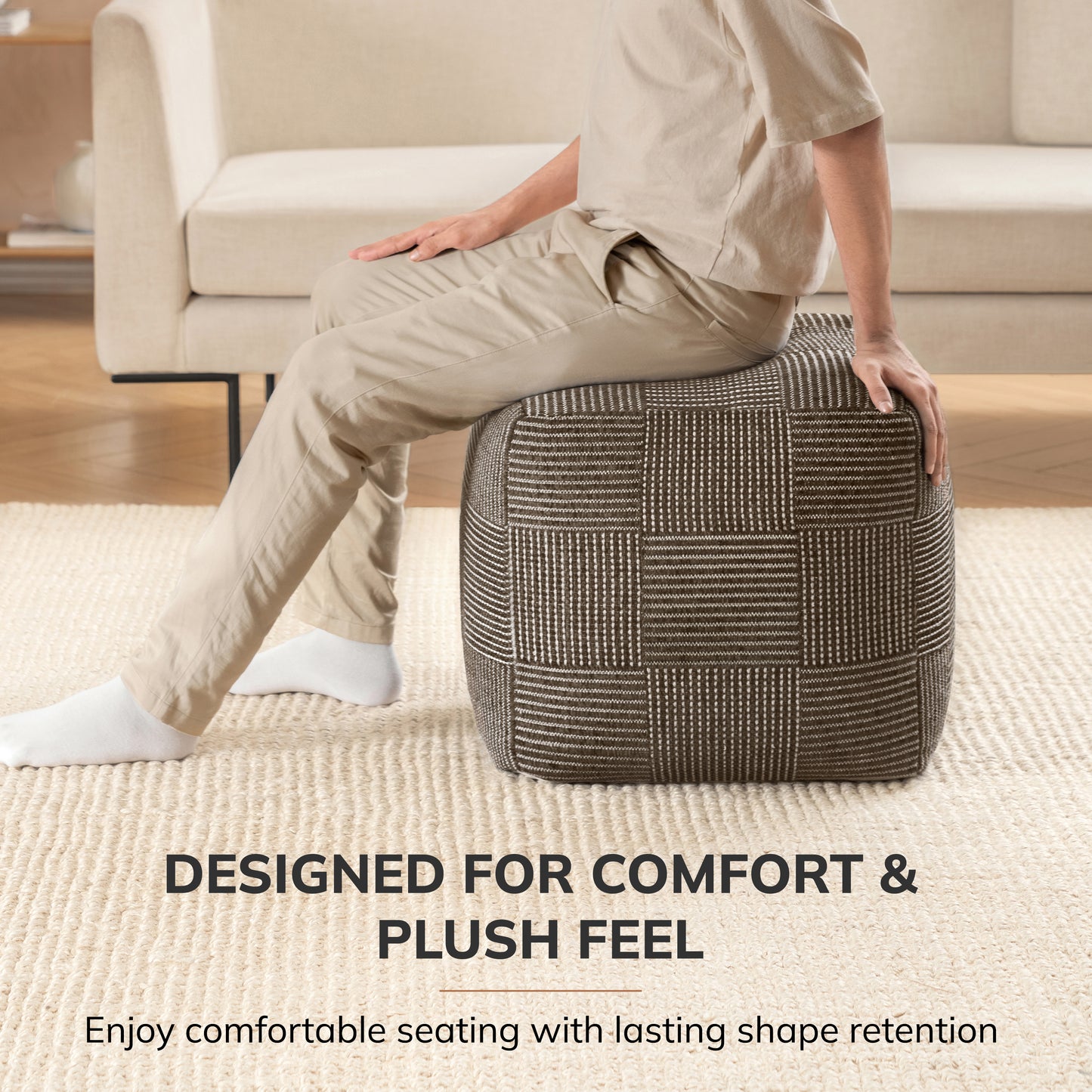 Branford Pouf - Ivory Mocha Bisque