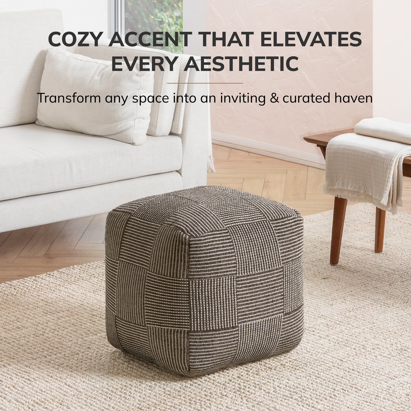 Branford Pouf - Ivory Mocha Bisque
