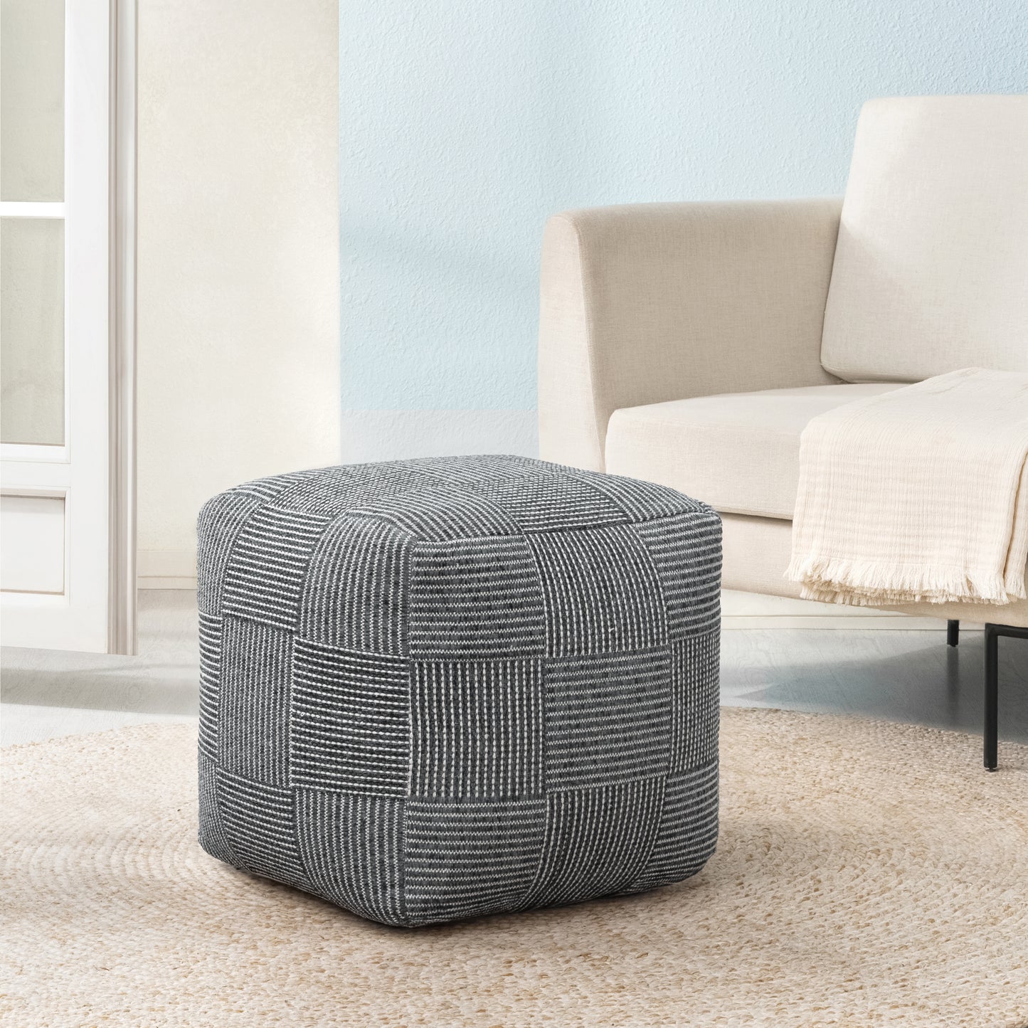 Branford Pouf - Ivory Gray