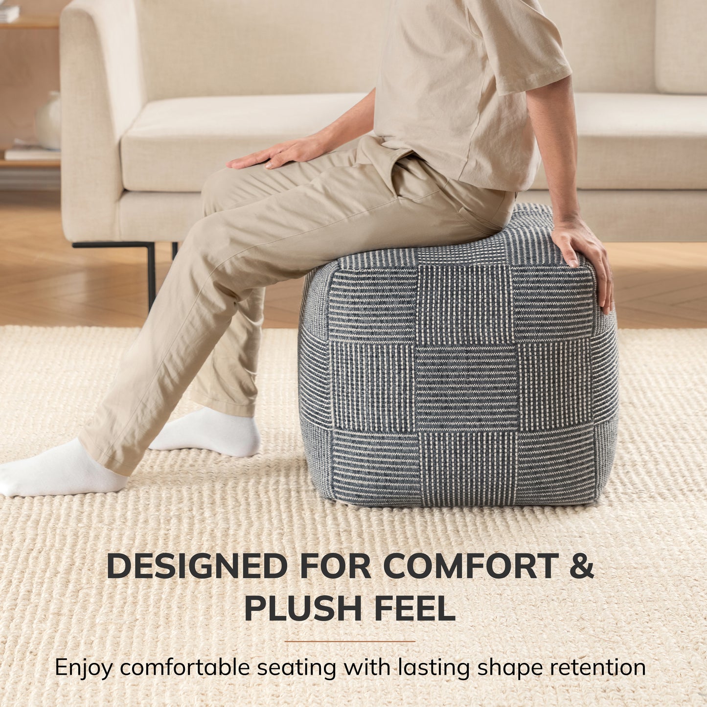 Branford Pouf - Ivory Gray