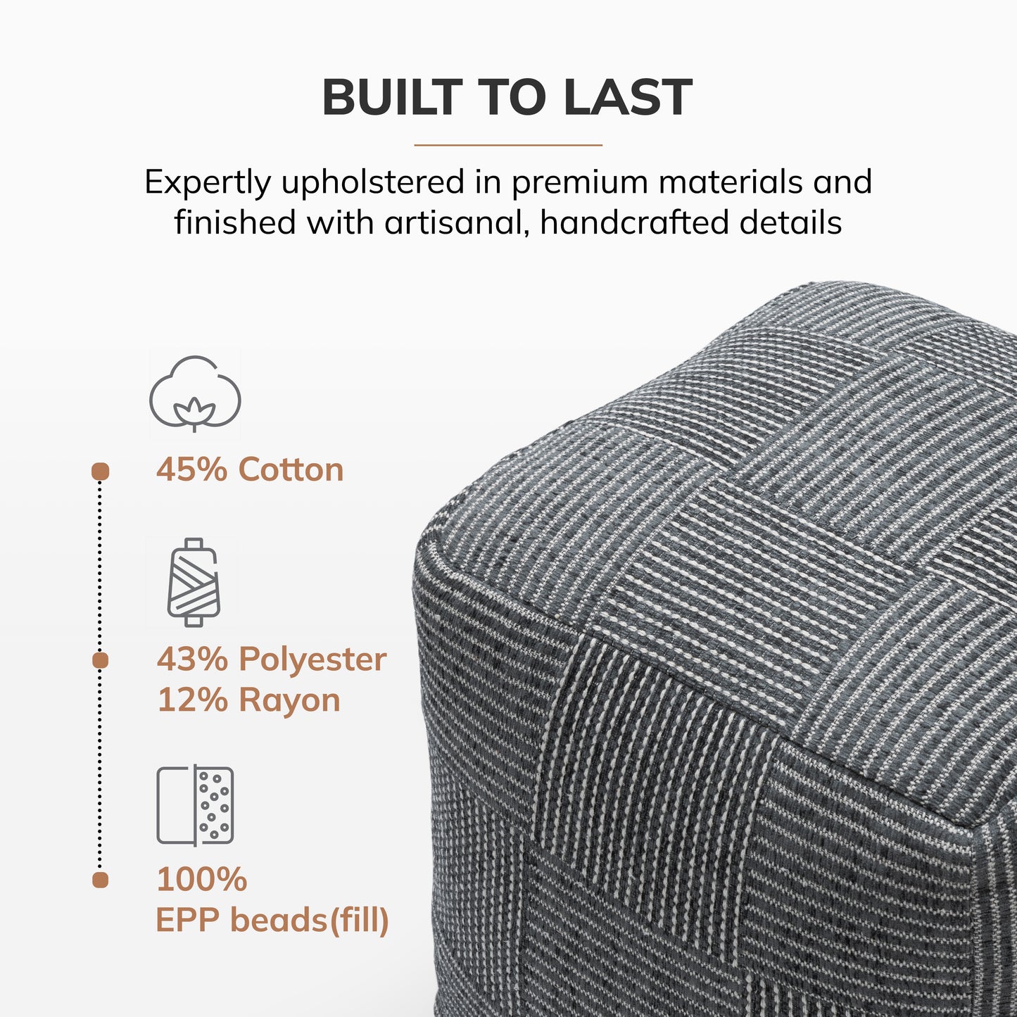 Branford Pouf - Ivory Gray