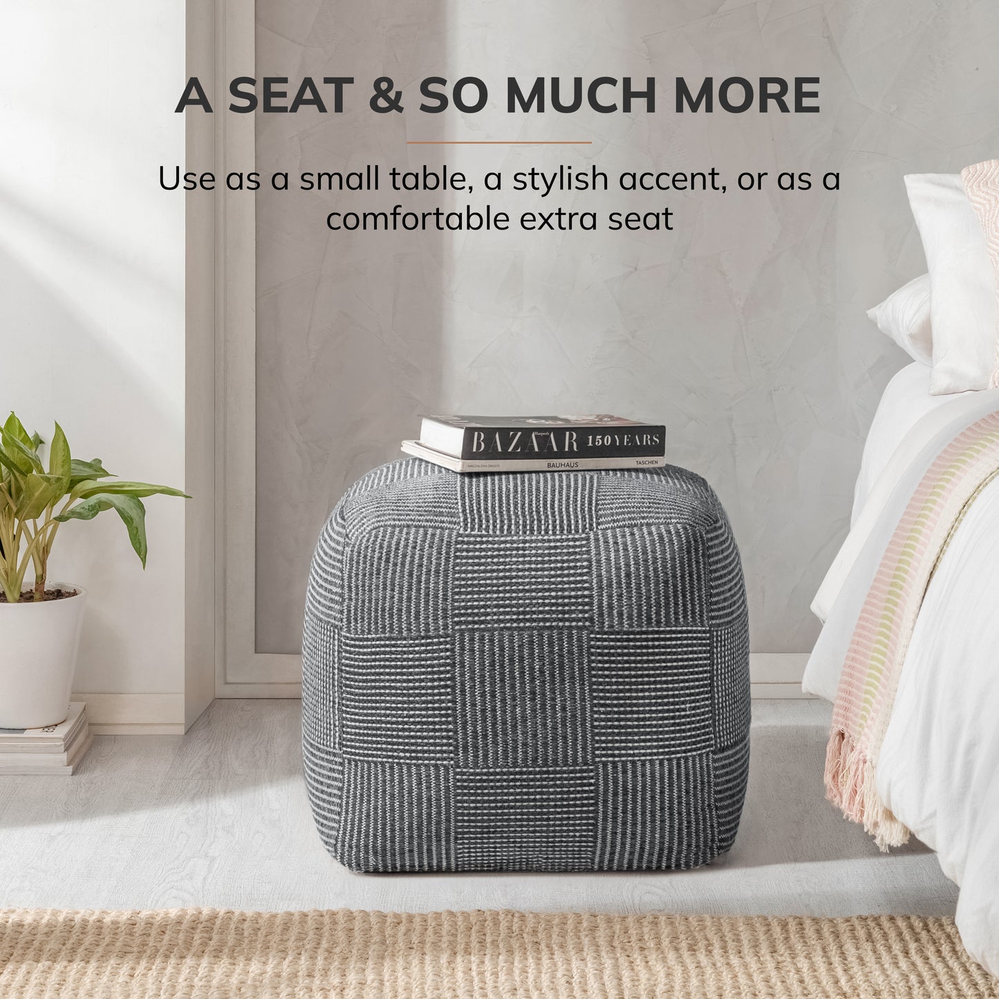 Branford Pouf - Ivory Gray