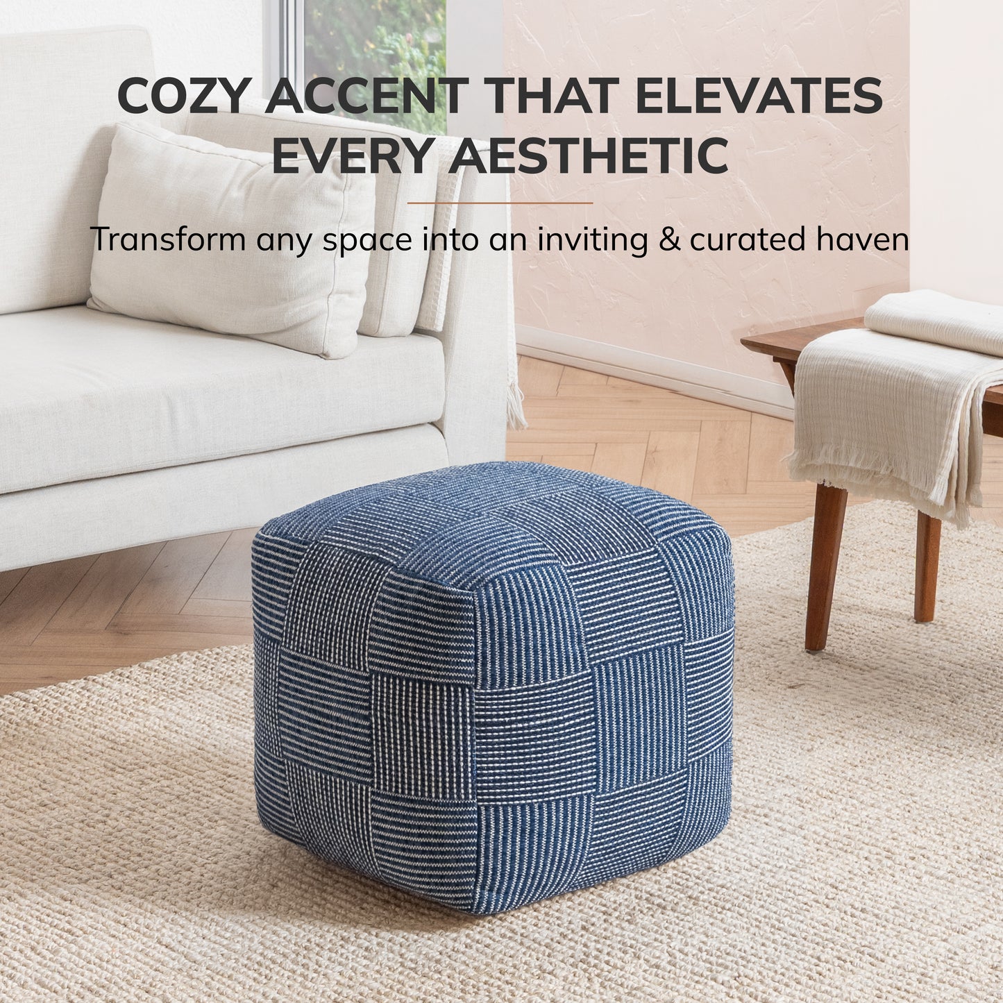 Branford Pouf - Ivory Sailor Blue
