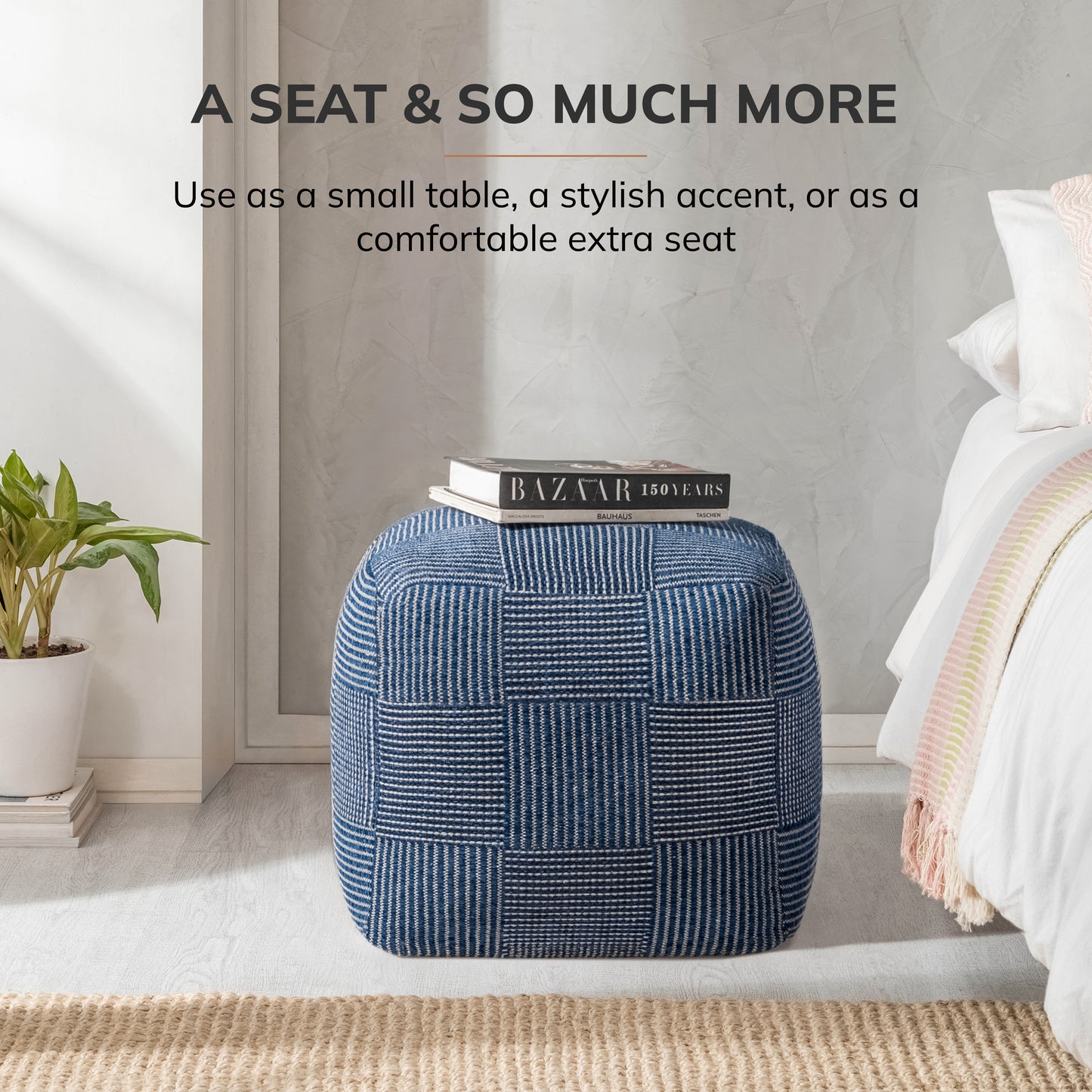 Branford Pouf - Ivory Sailor Blue