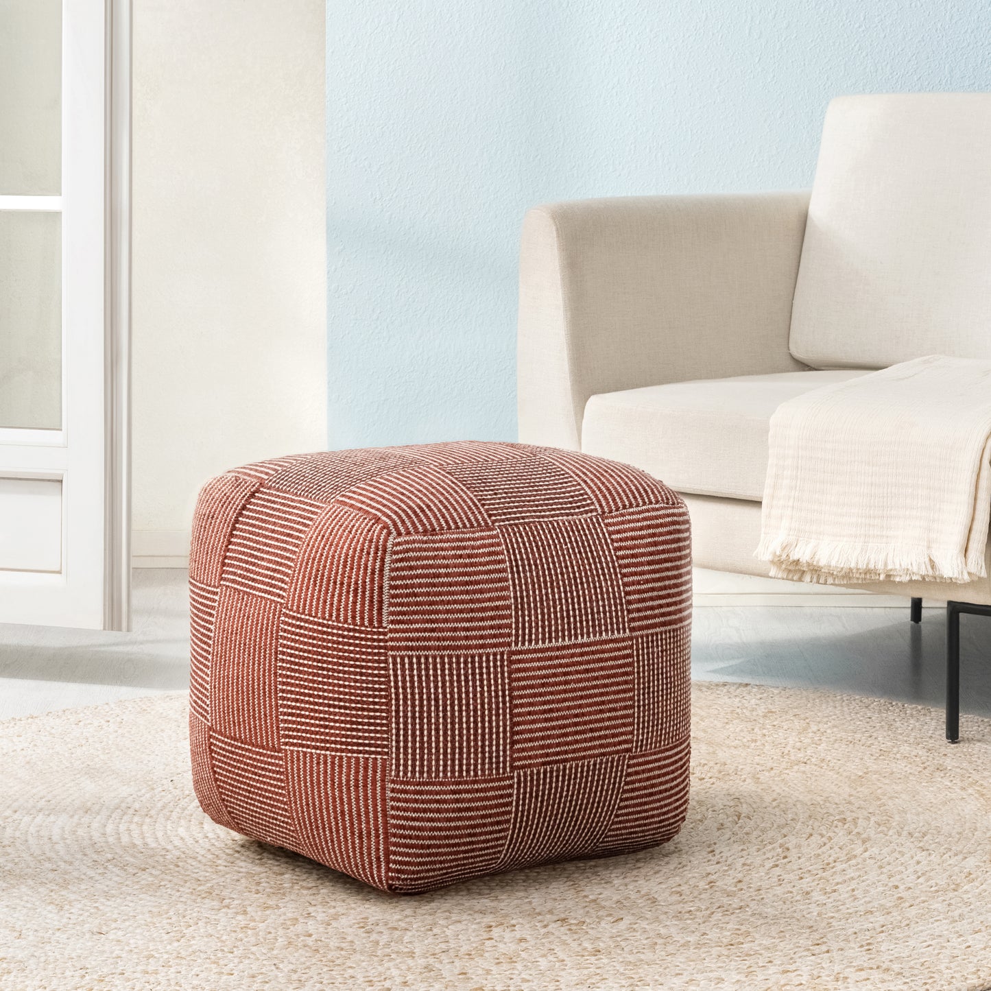 Branford Pouf - Ivory Brown