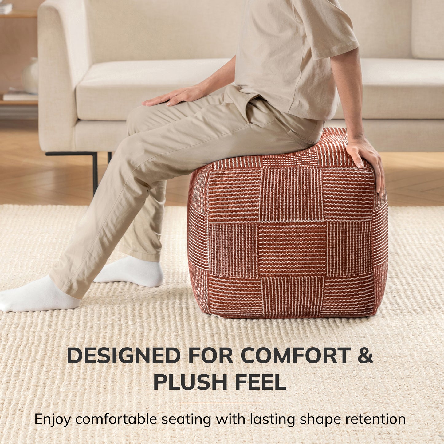 Branford Pouf - Ivory Brown