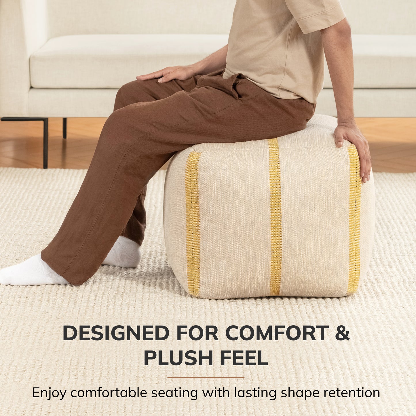 Waterbury Pouf - Beige Honey Mustard