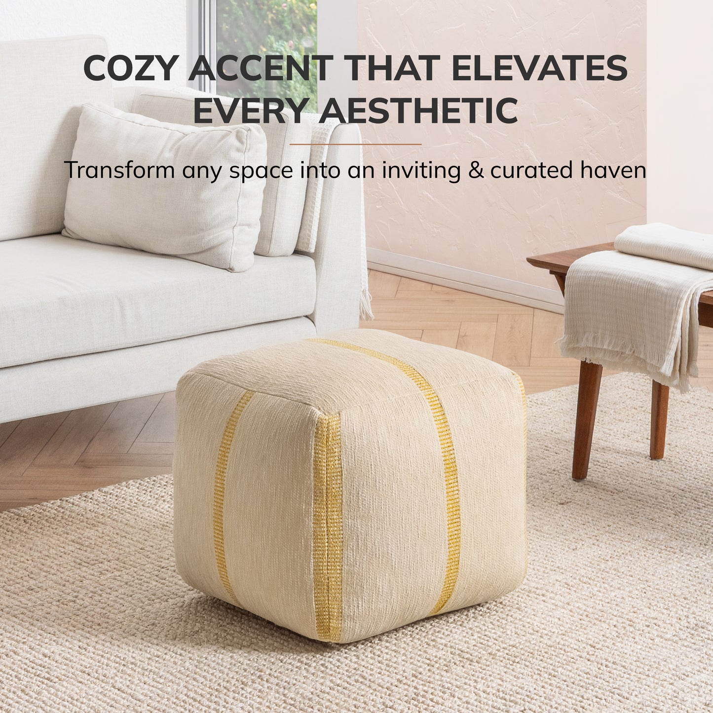 Waterbury Pouf - Beige Honey Mustard