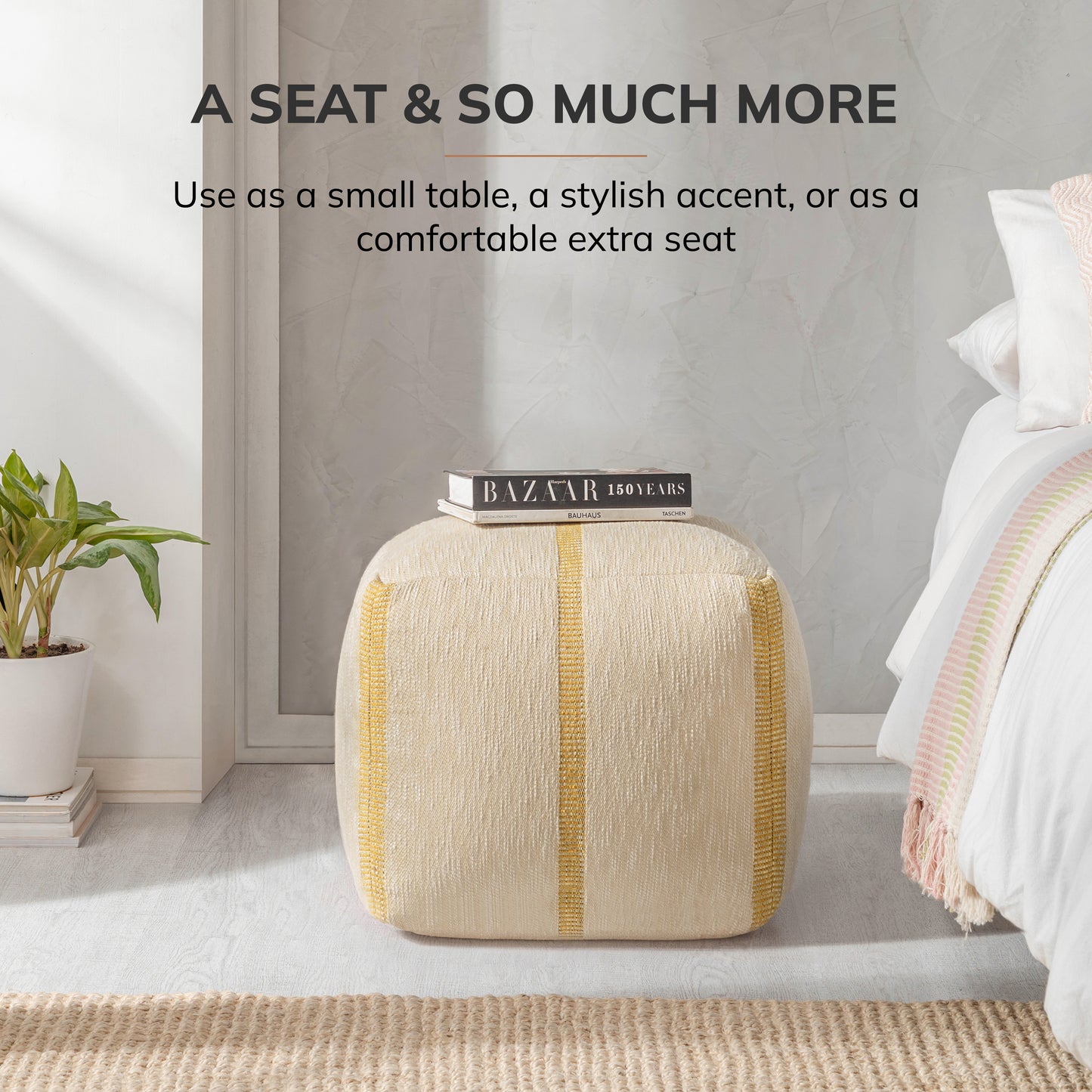 Waterbury Pouf - Beige Honey Mustard