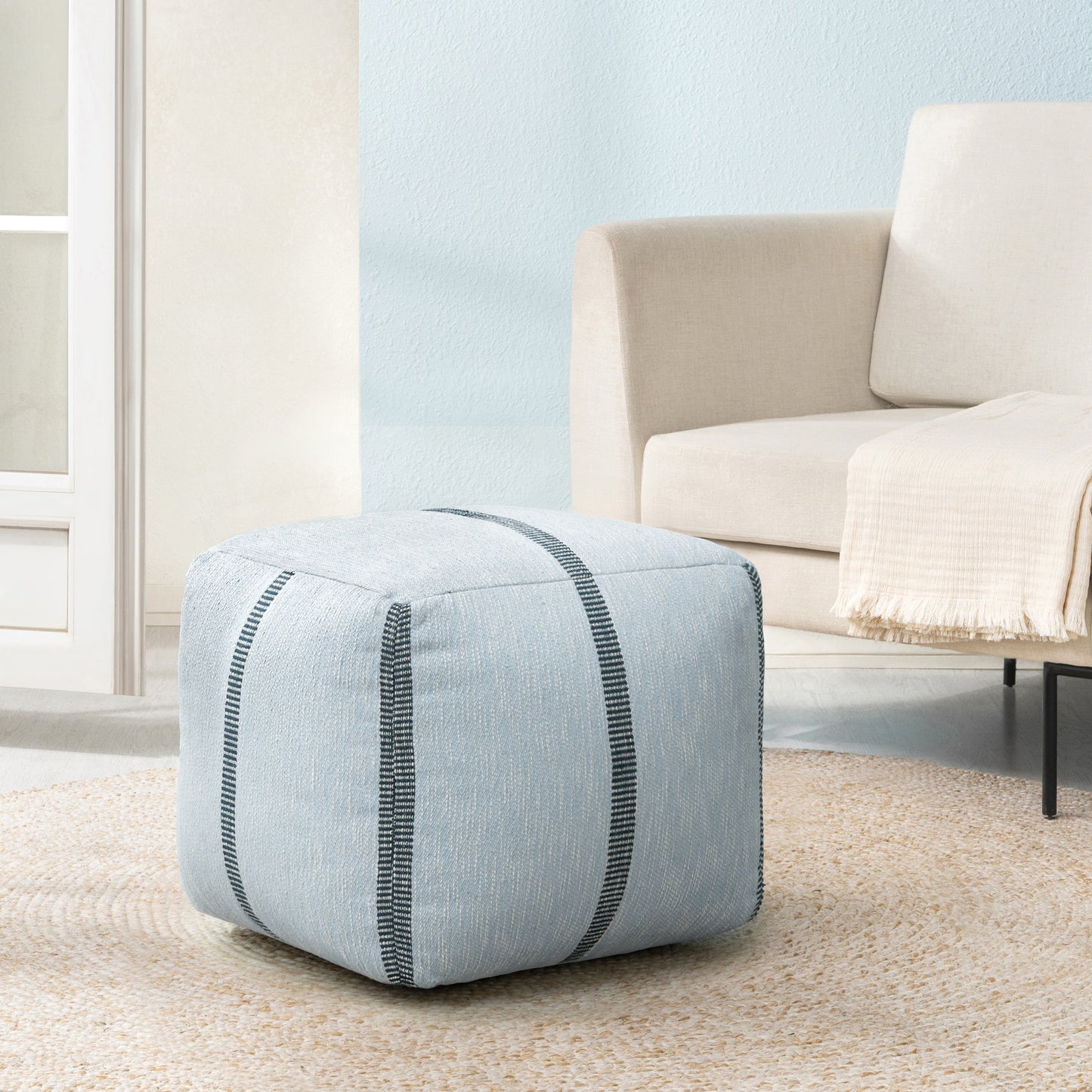 Waterbury Pouf - Light Blue Midnight Blue