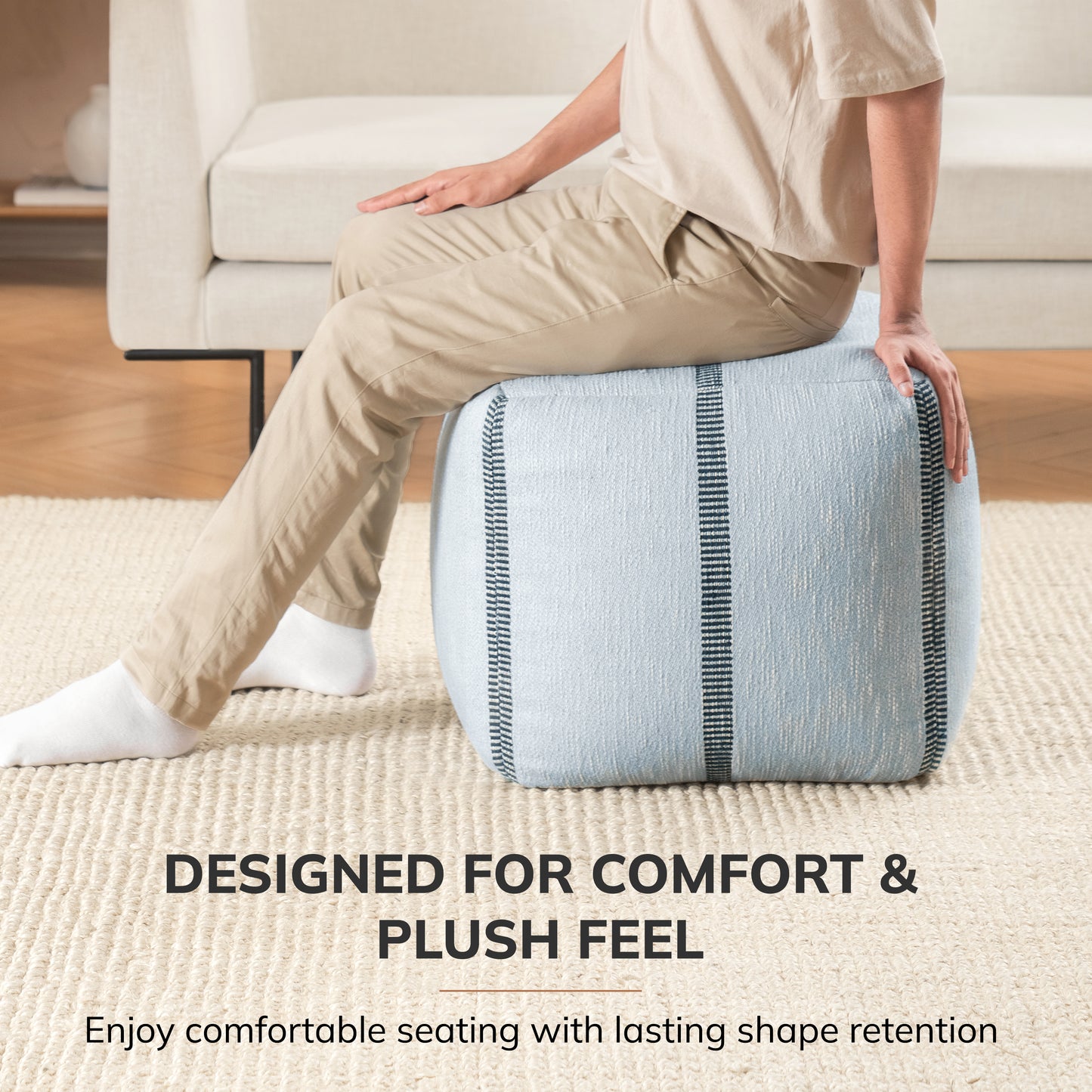 Waterbury Pouf - Light Blue Midnight Blue
