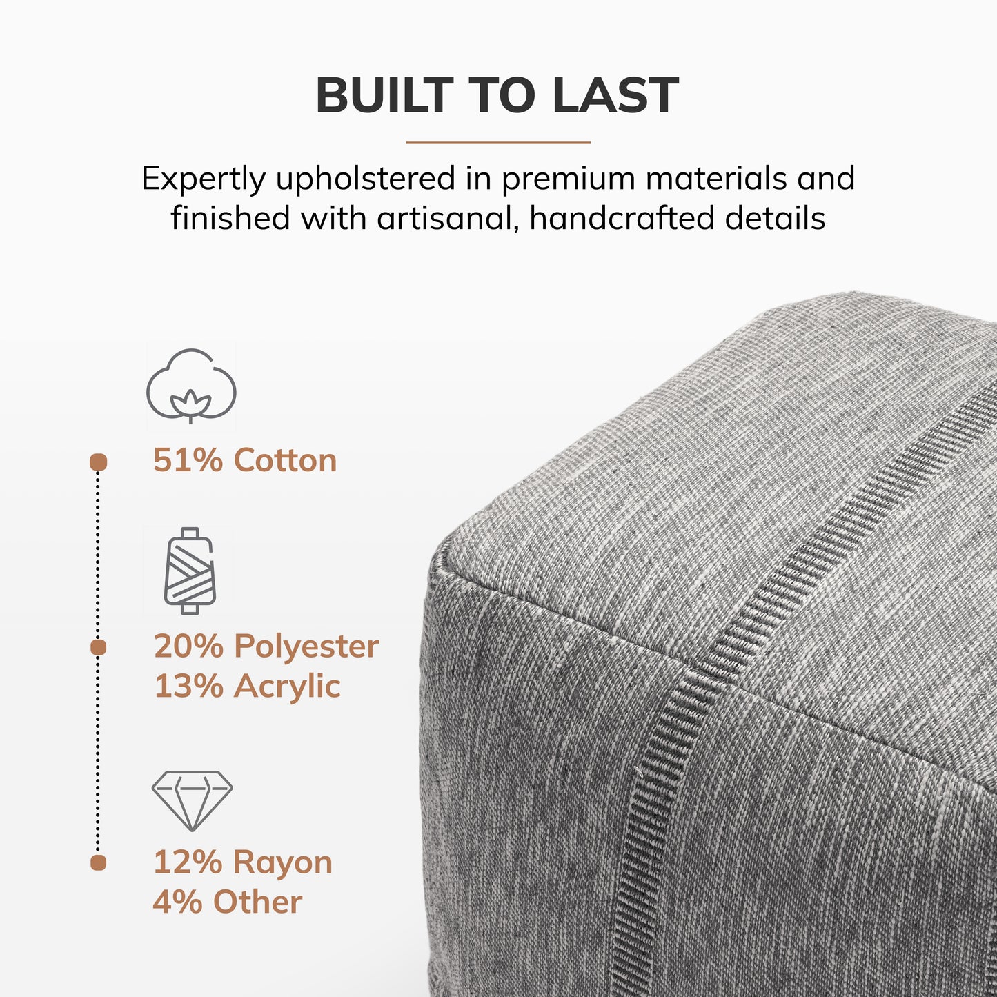 Waterbury Pouf - Gray Charcoal
