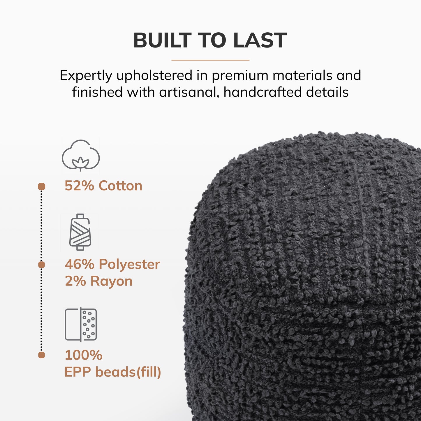 Stratford Pouf - Charcoal