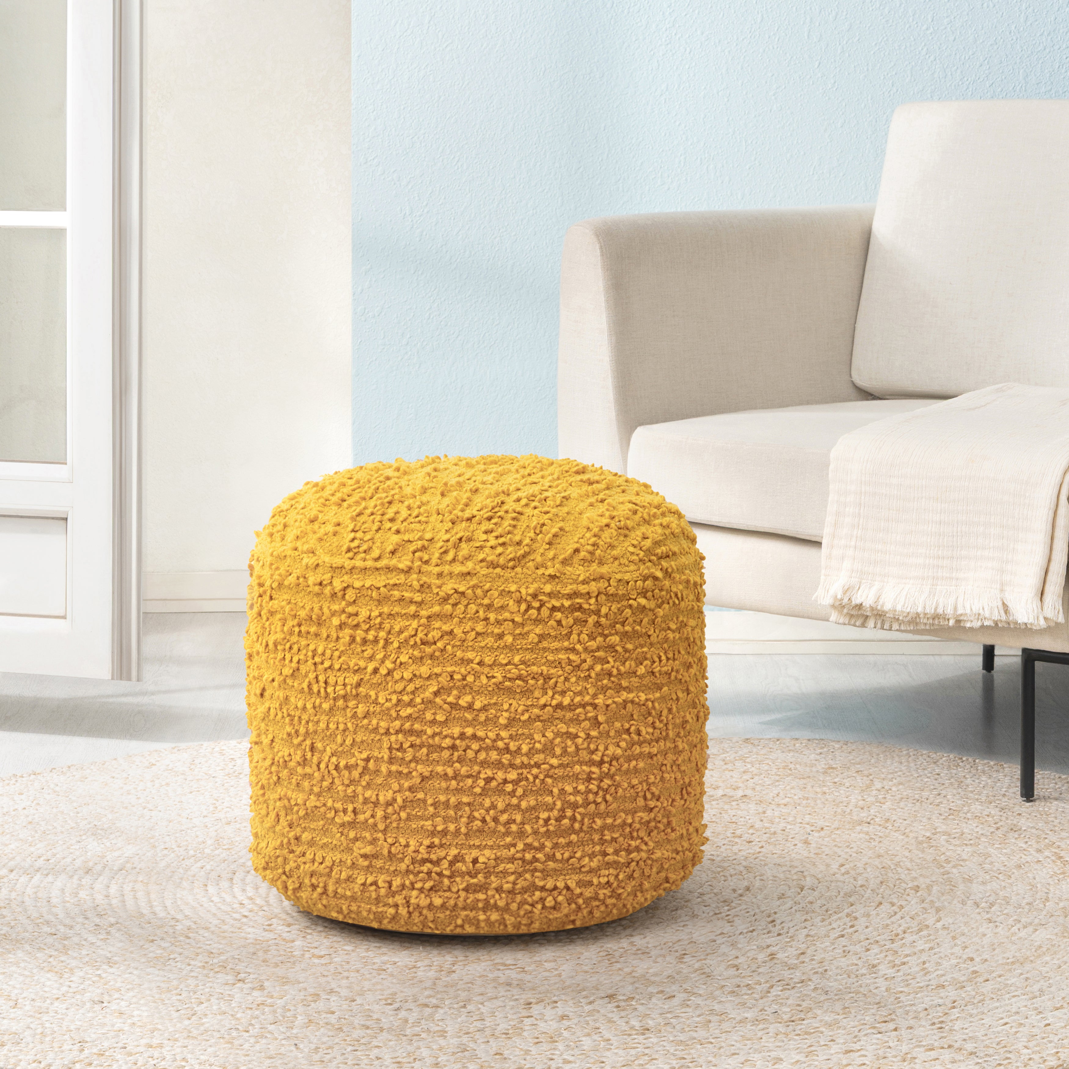 Cotton Polyester Stratford Pouf - Mustard | Anji Mountain
