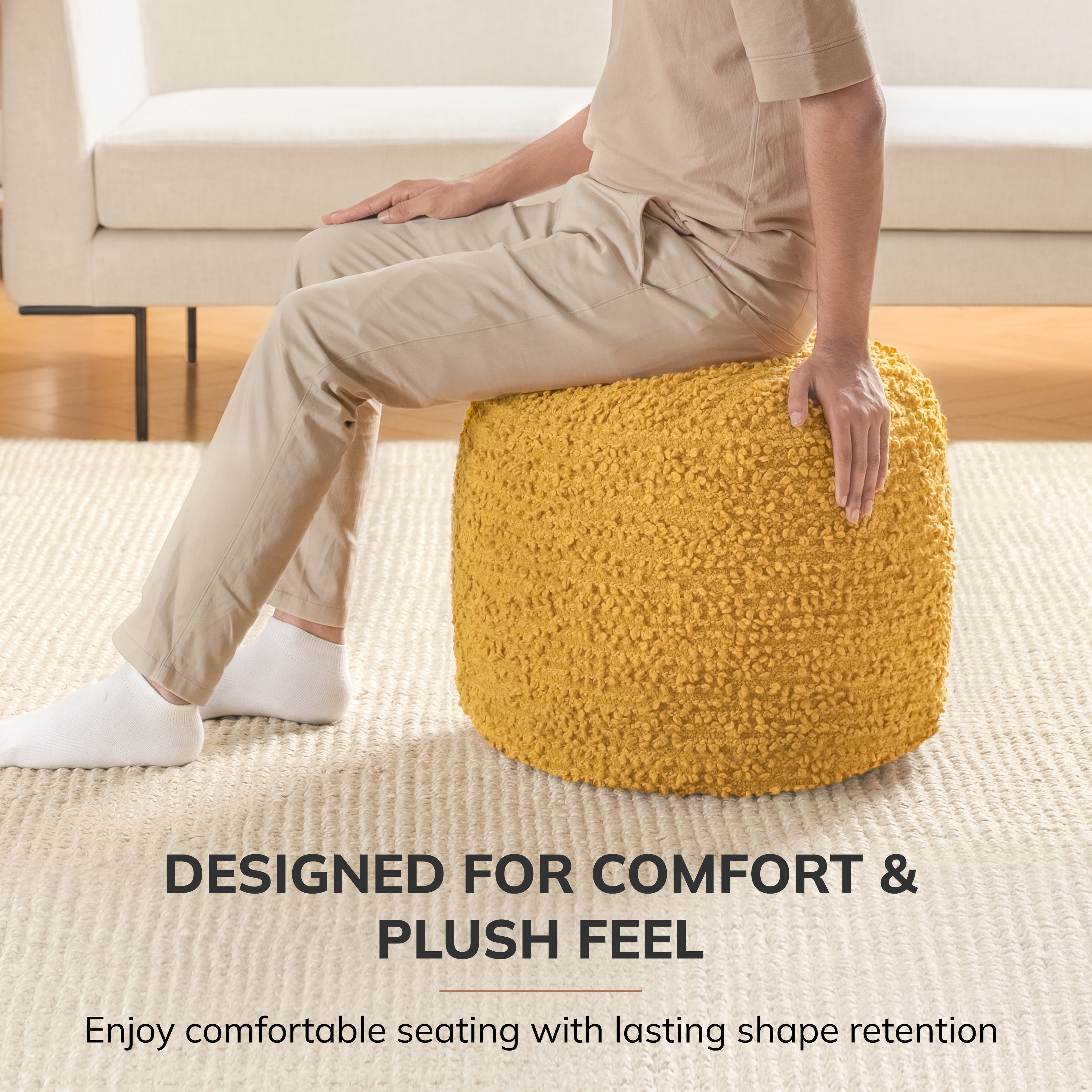 HAY POUF マスタード Cotton Polyester Stratford Pouf - Mustard | Anji Mountain