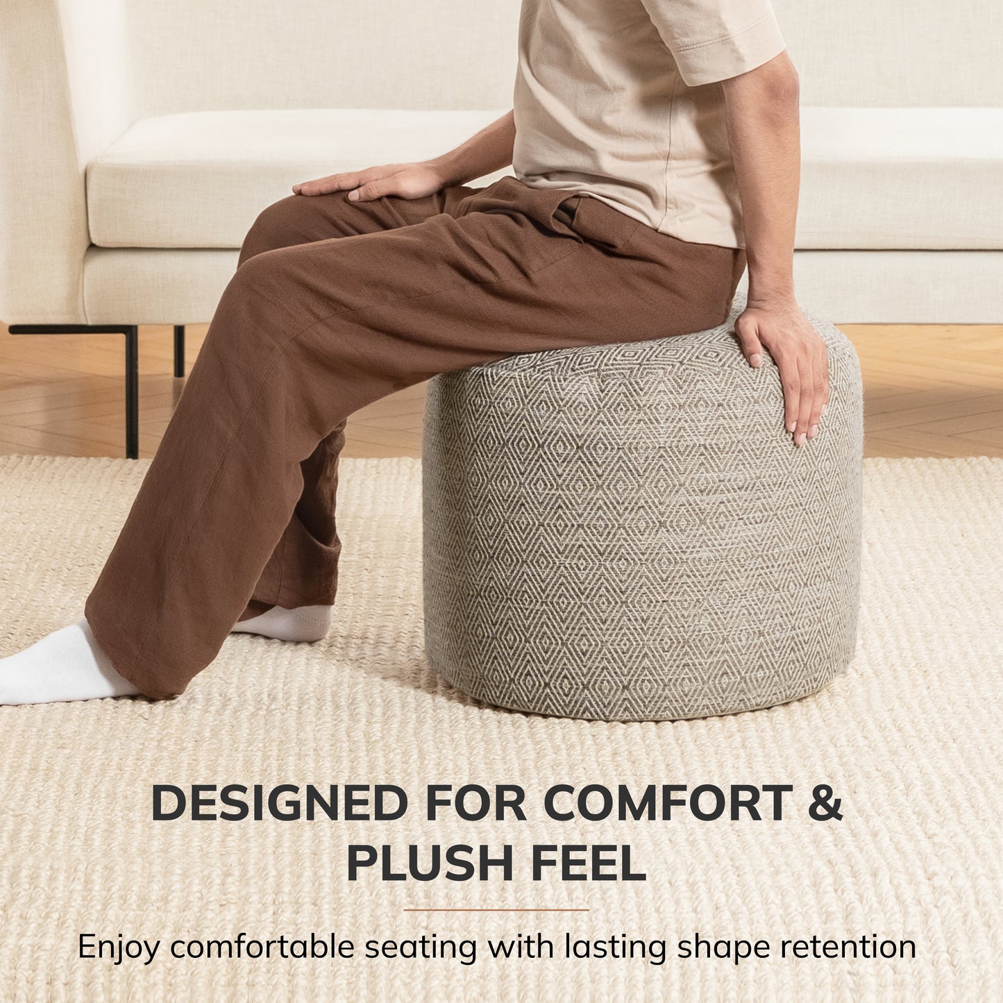 Elkart Pouf - Ivory Brown