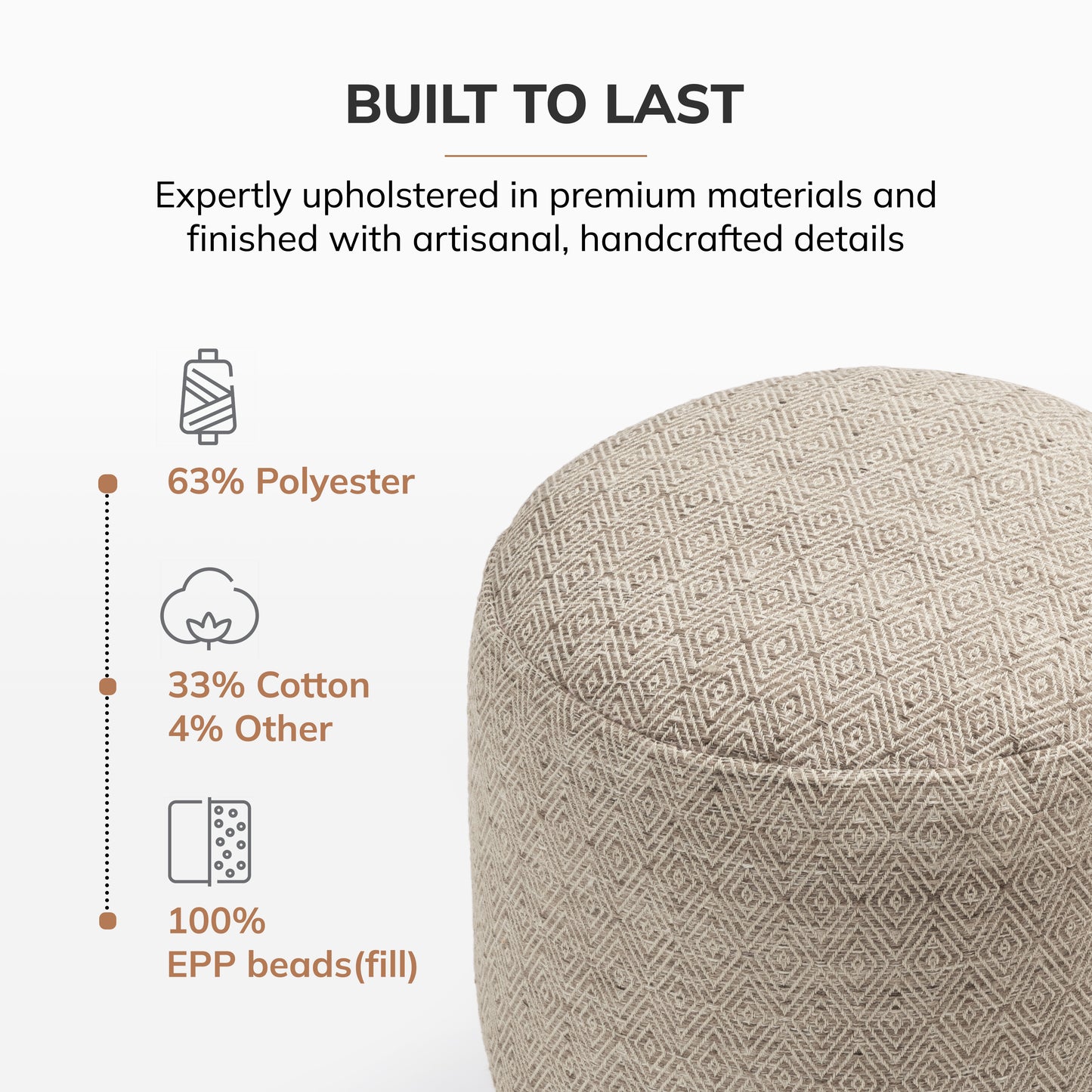 Elkart Pouf - Ivory Brown