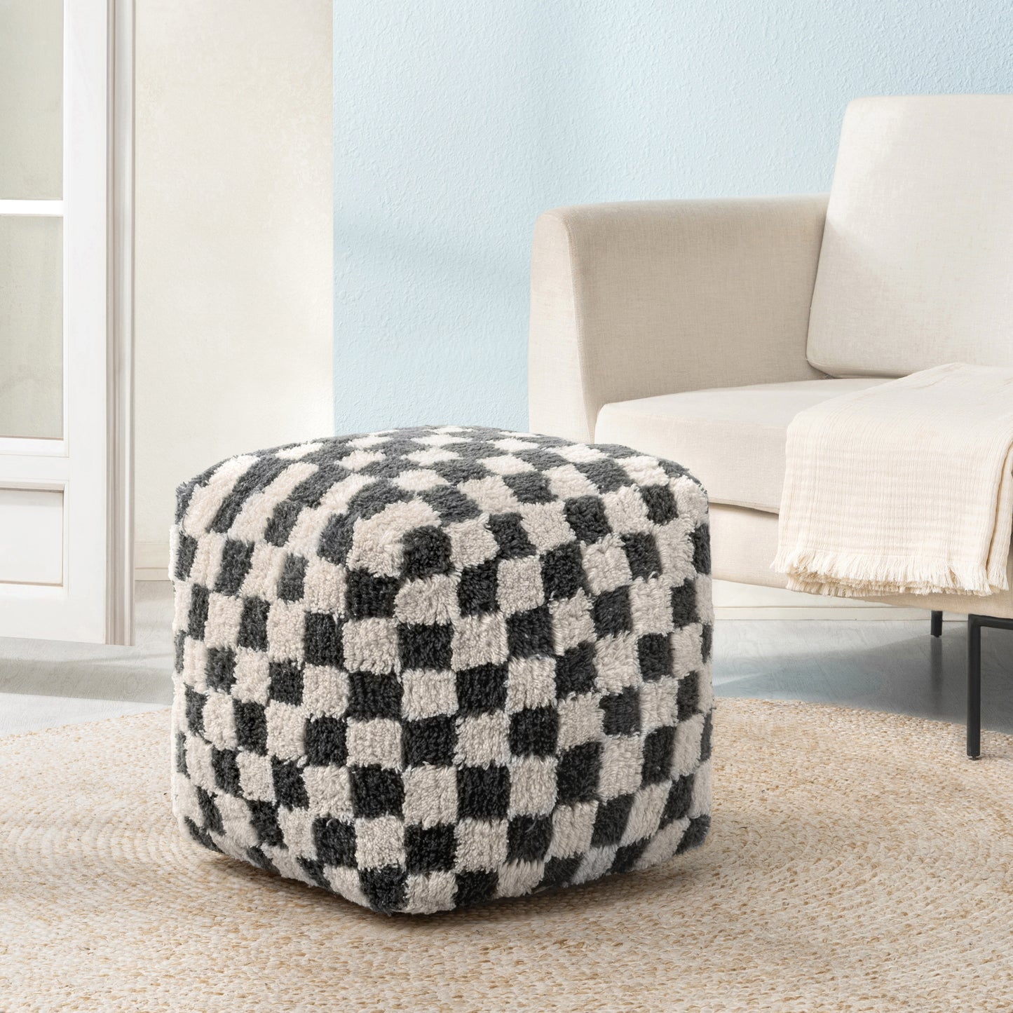 Tinsley Pouf - Black Ivory