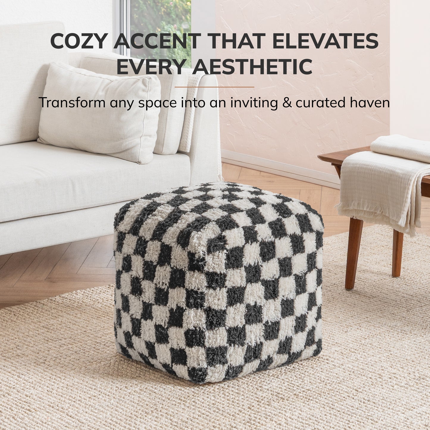 Tinsley Pouf - Black Ivory