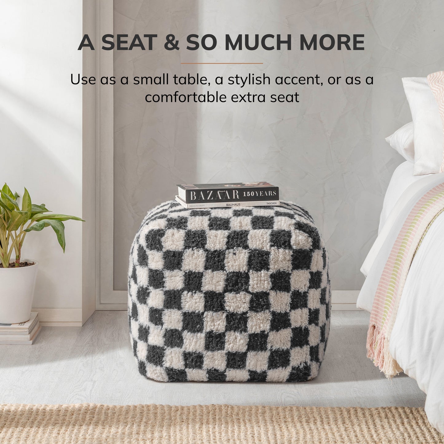 Tinsley Pouf - Black Ivory