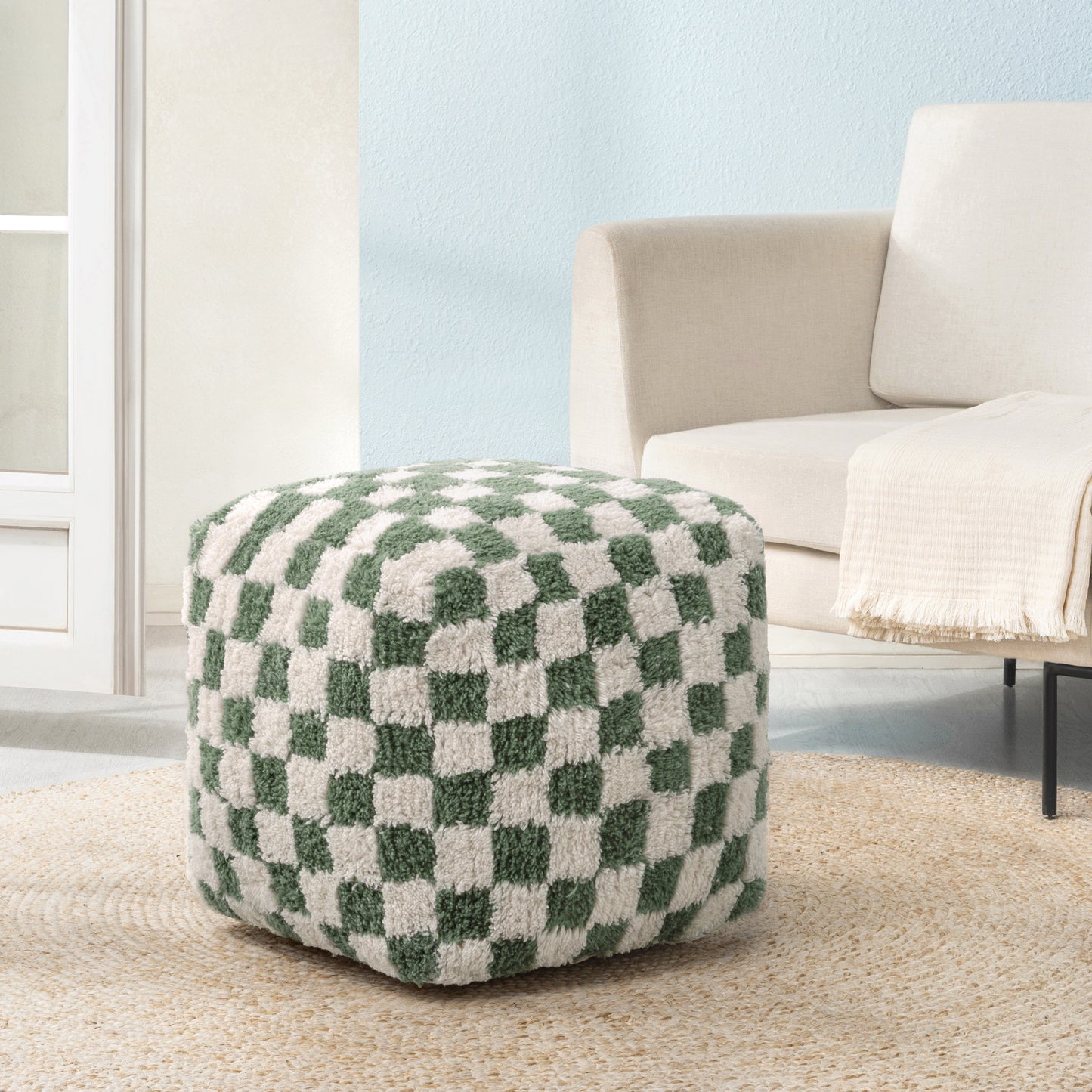 Tinsley Pouf - Sage Ivory