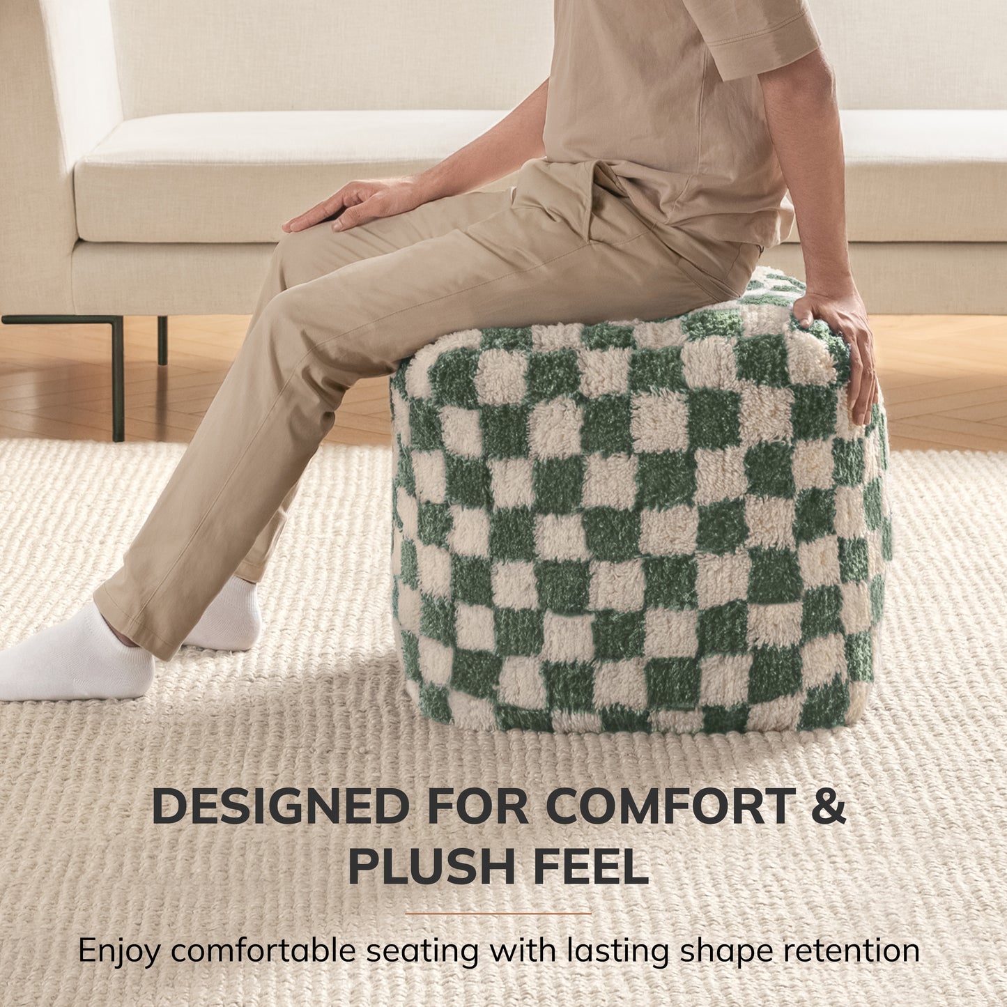 Tinsley Pouf - Sage Ivory