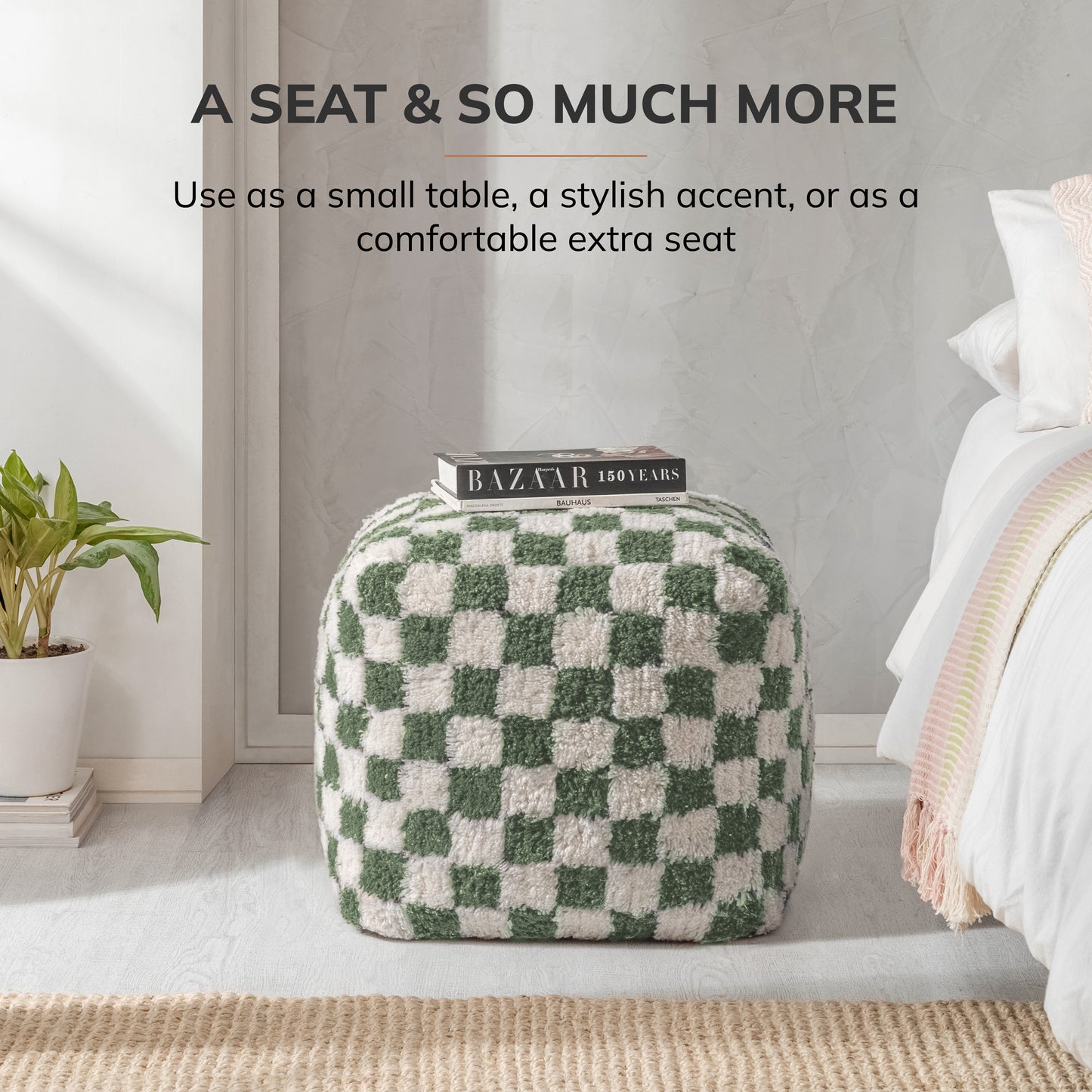 Tinsley Pouf - Sage Ivory
