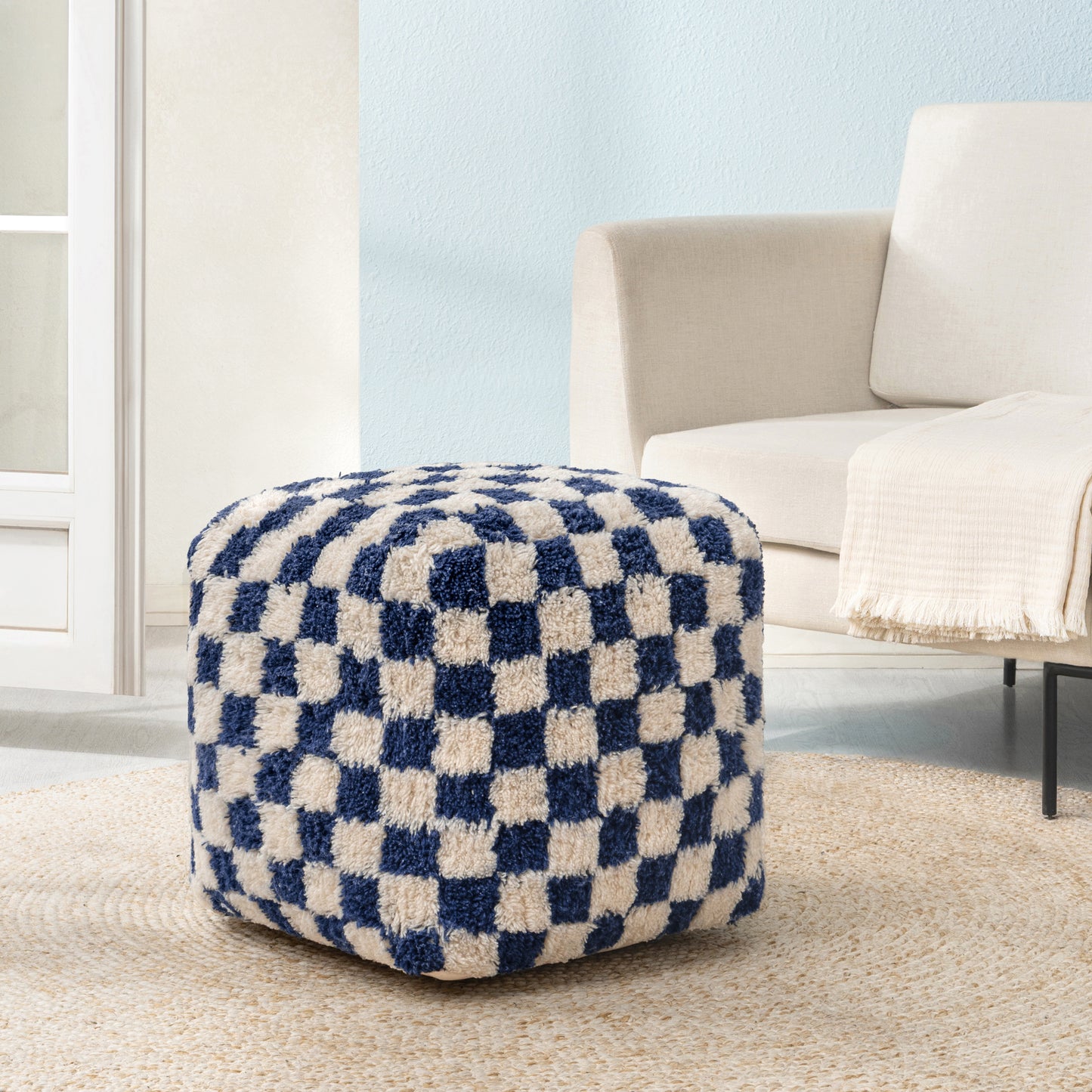 Tinsley Pouf - Navy Ivory
