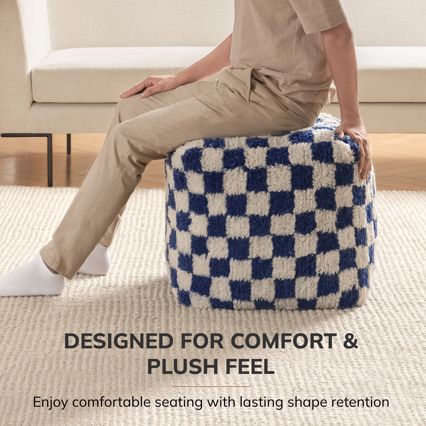 Tinsley Pouf - Navy Ivory