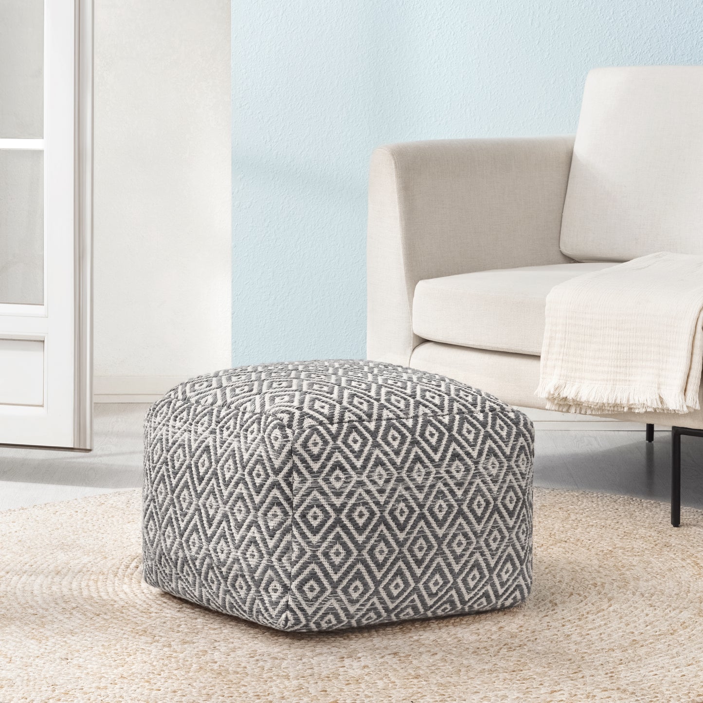 Cherokee Pouf - Charcoal Ivory
