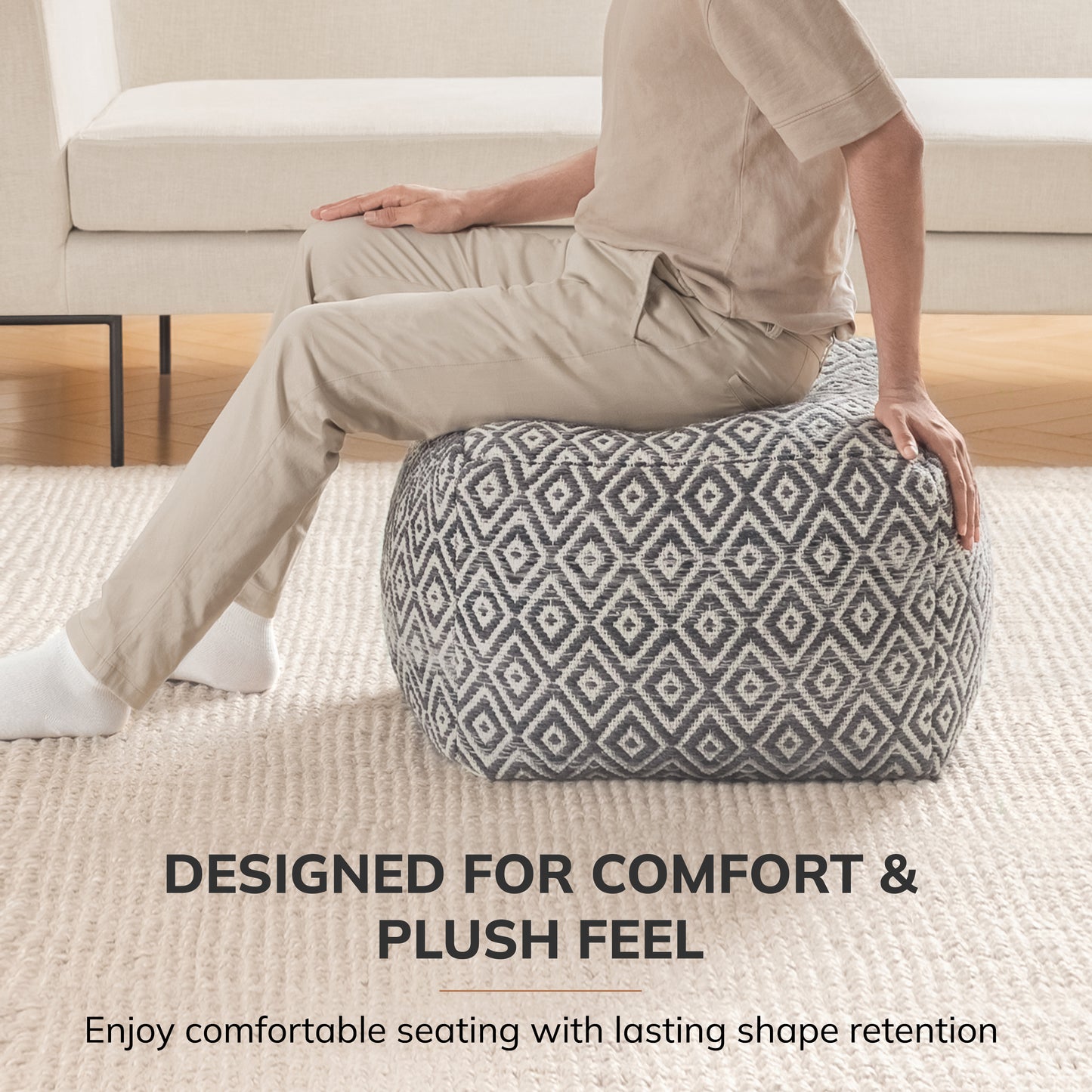 Cherokee Pouf - Charcoal Ivory