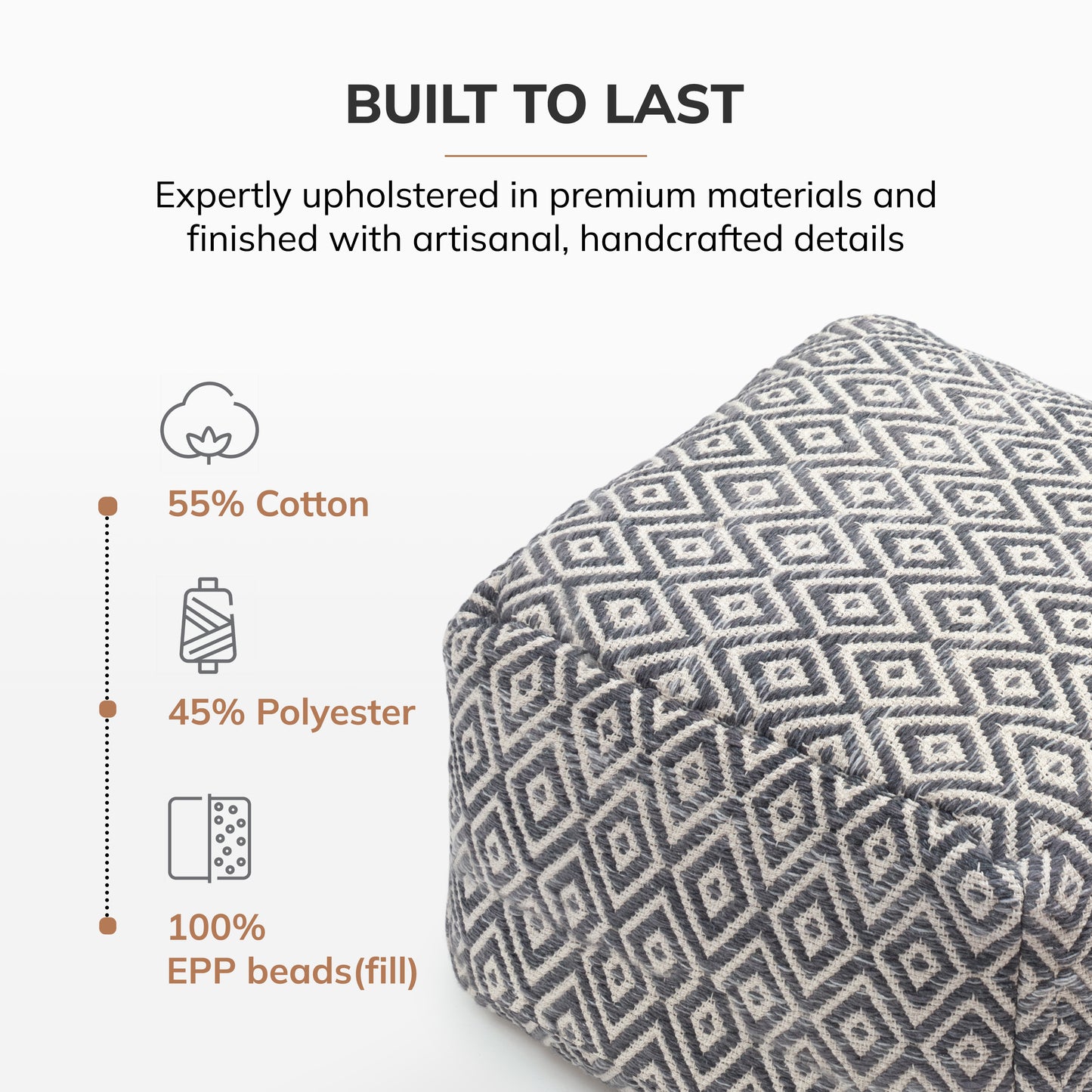 Cherokee Pouf - Charcoal Ivory