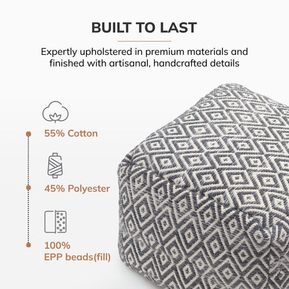 Cherokee Pouf - Charcoal Ivory