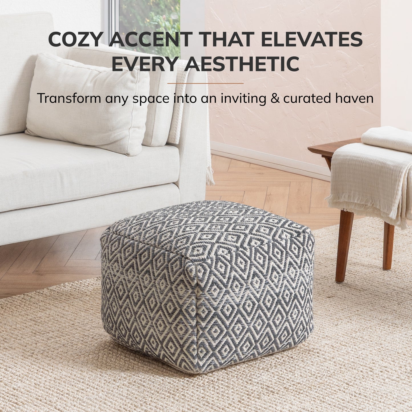 Cherokee Pouf - Charcoal Ivory