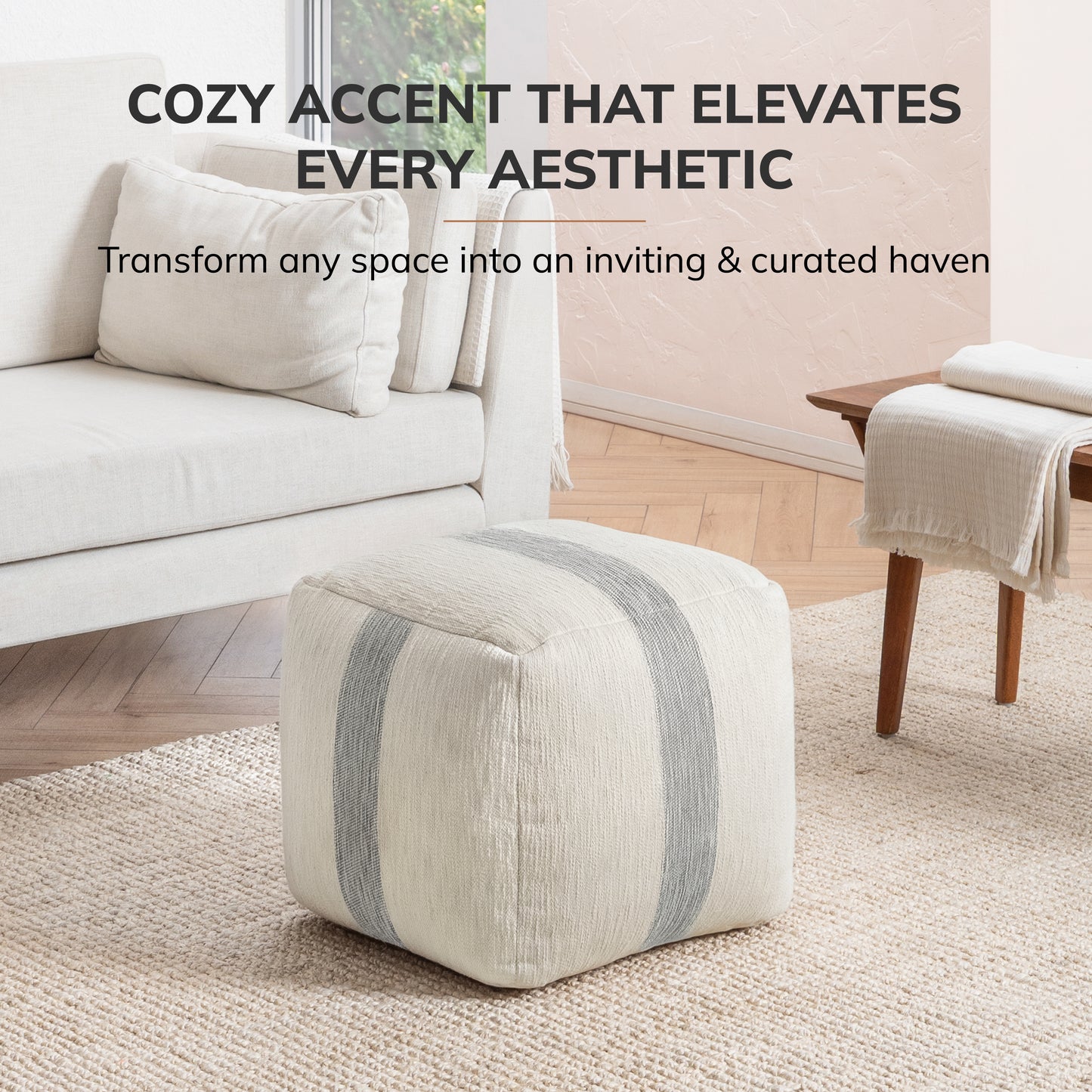 Windsor Pouf - Ivory Gray